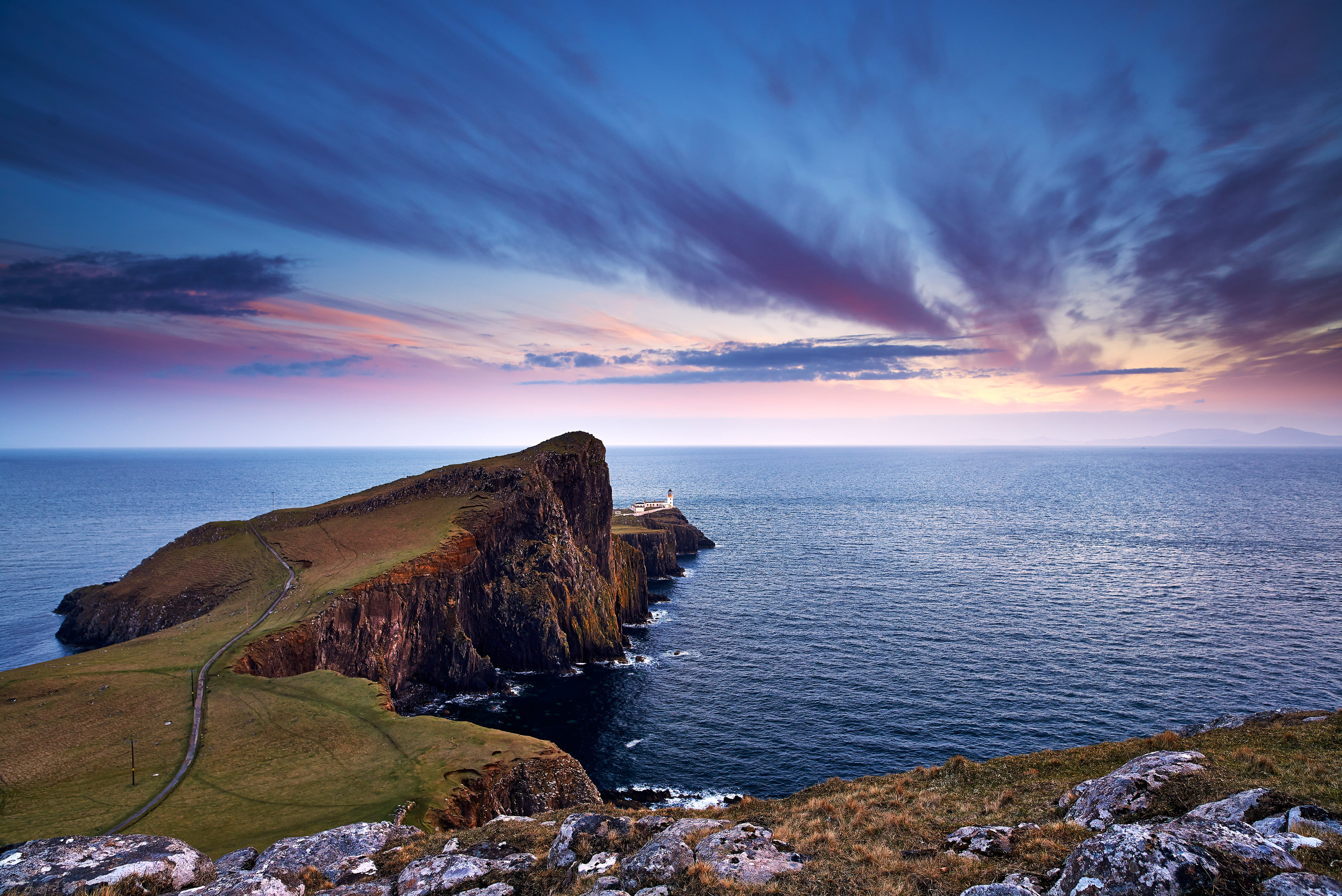 rock cliff beside body of water wallpaper, road, sea, the sky