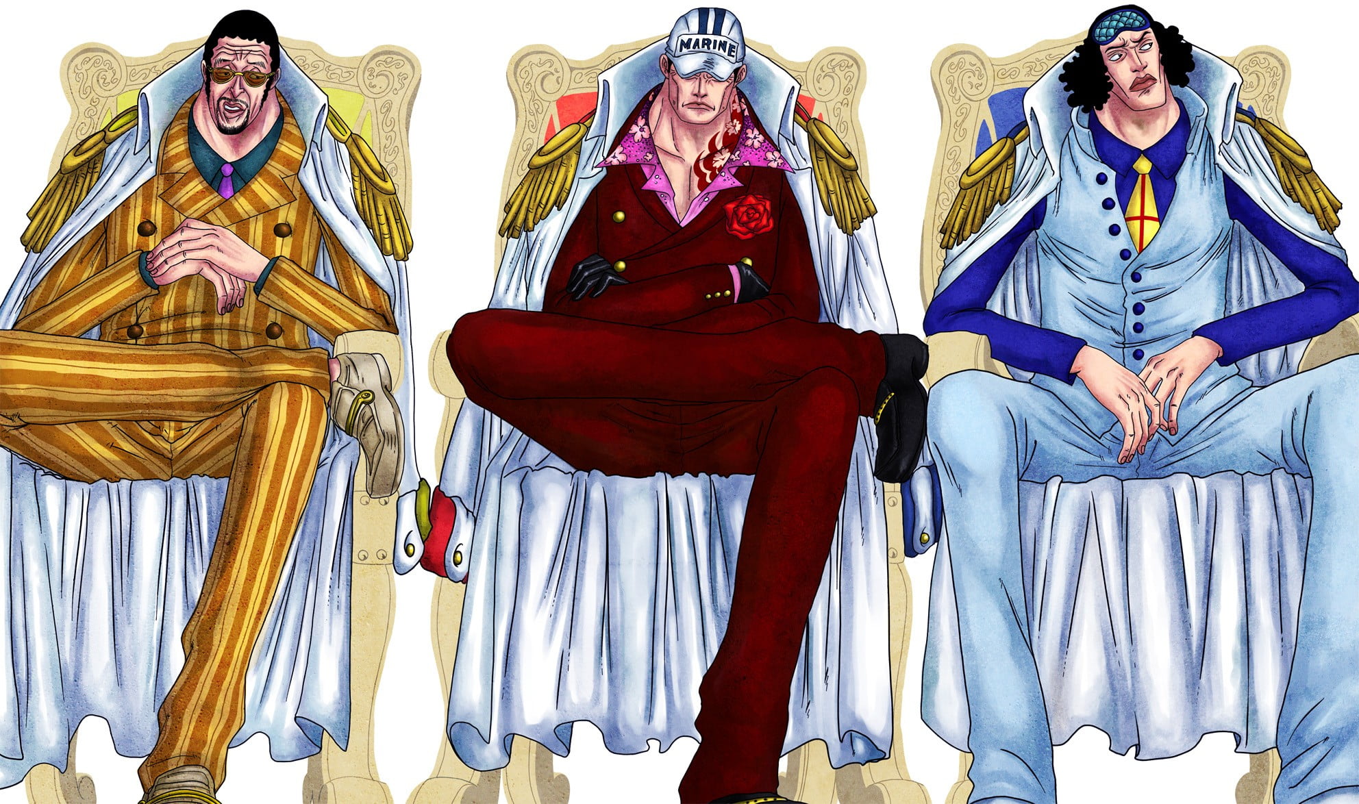 three Onepiece characters illustration, anime, One Piece, Sakazuki