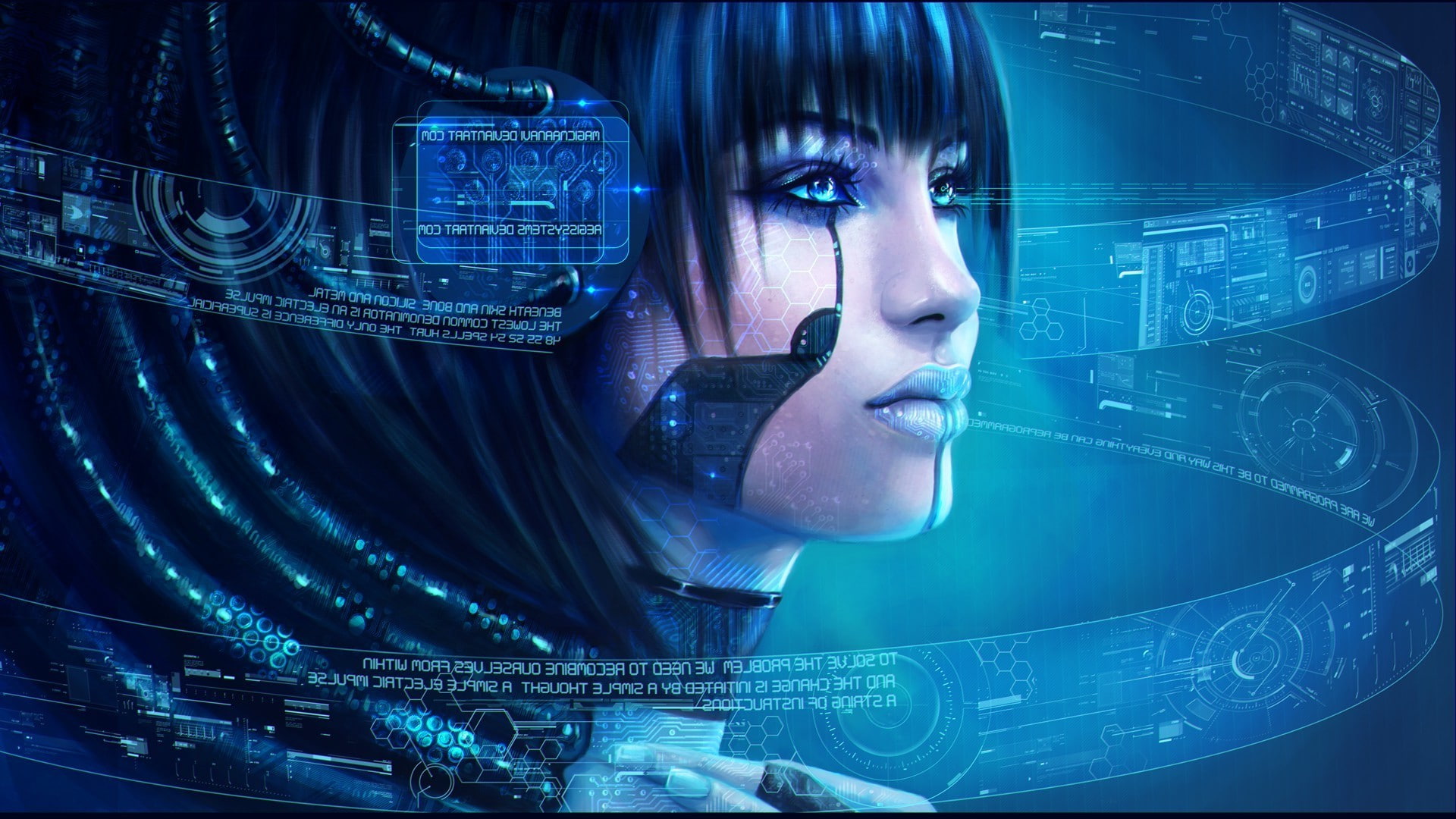 futuristic women cyberpunk digital art blue magicnaanavi