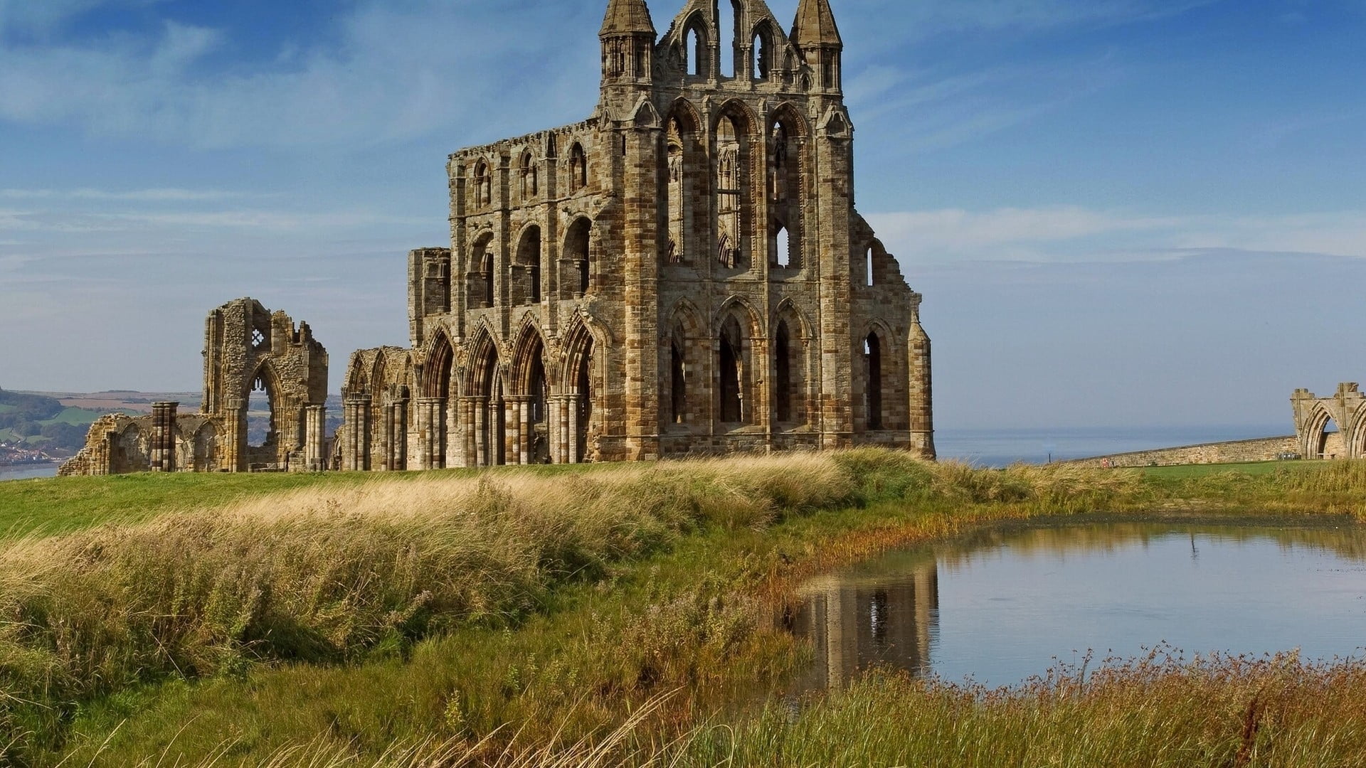 brown castle, cityscape, building, England, Whitby Abbey, architecture