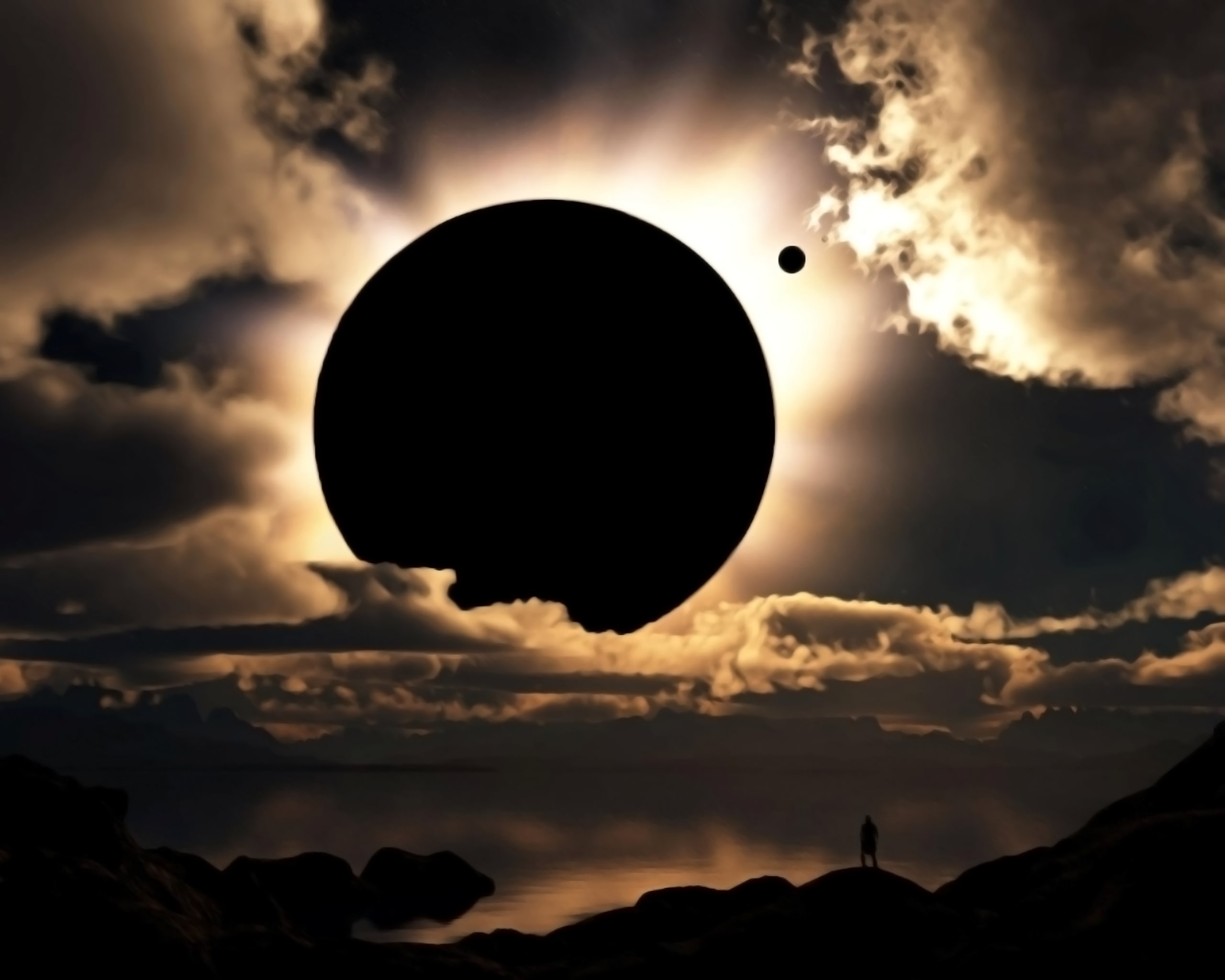 art, digital, eclipse, solar eclipse, sky, cloud - sky, silhouette