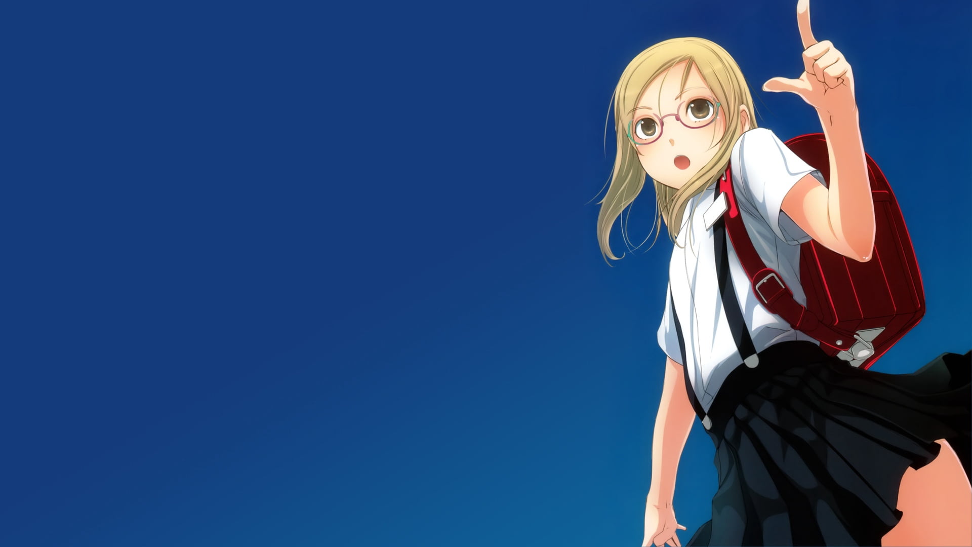 woman anime character digital wallpaper, schoolgirl, glasses