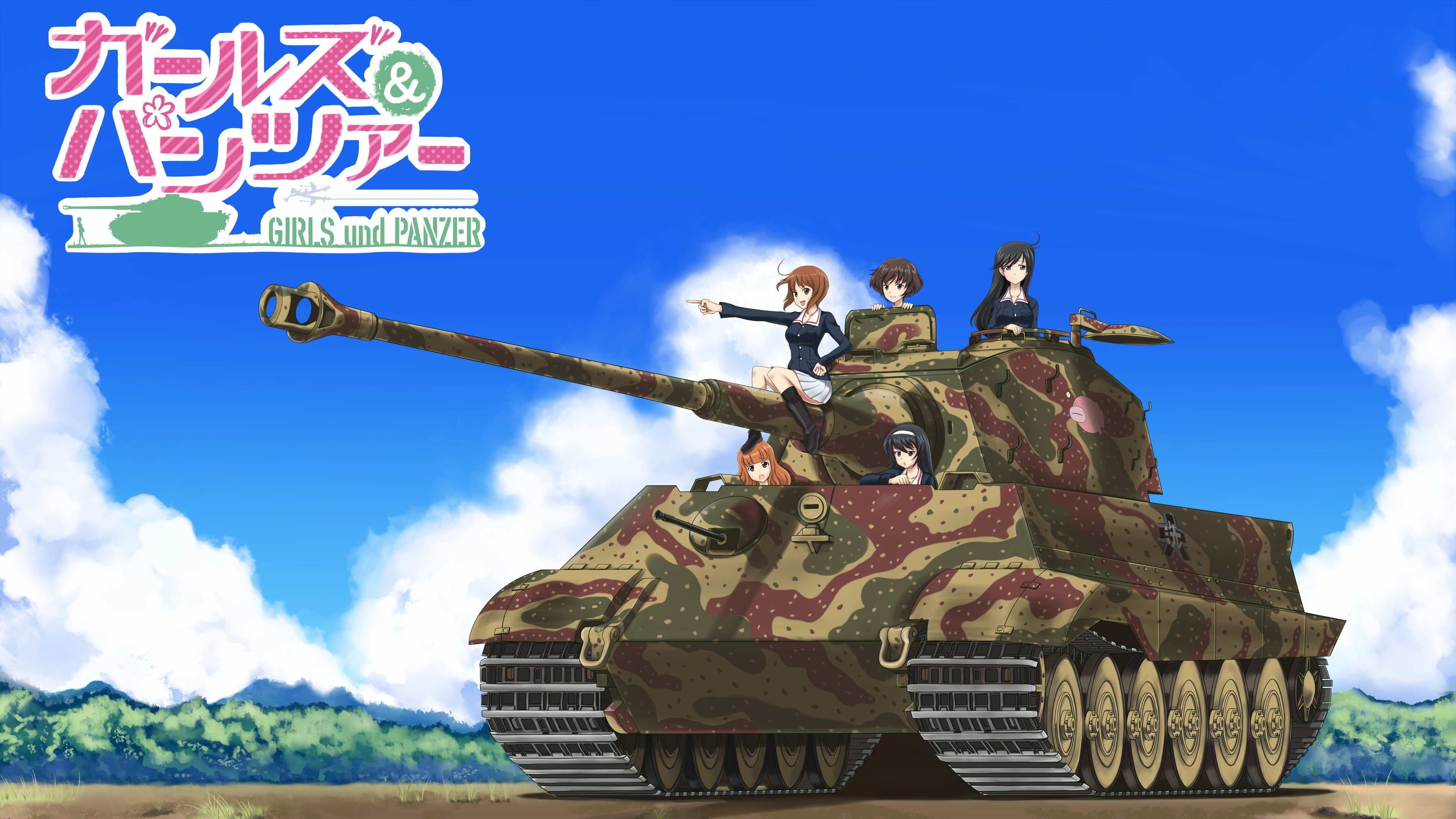 Girls und Panzer, Tiger II, anime girls, tank, Akiyama Yukari