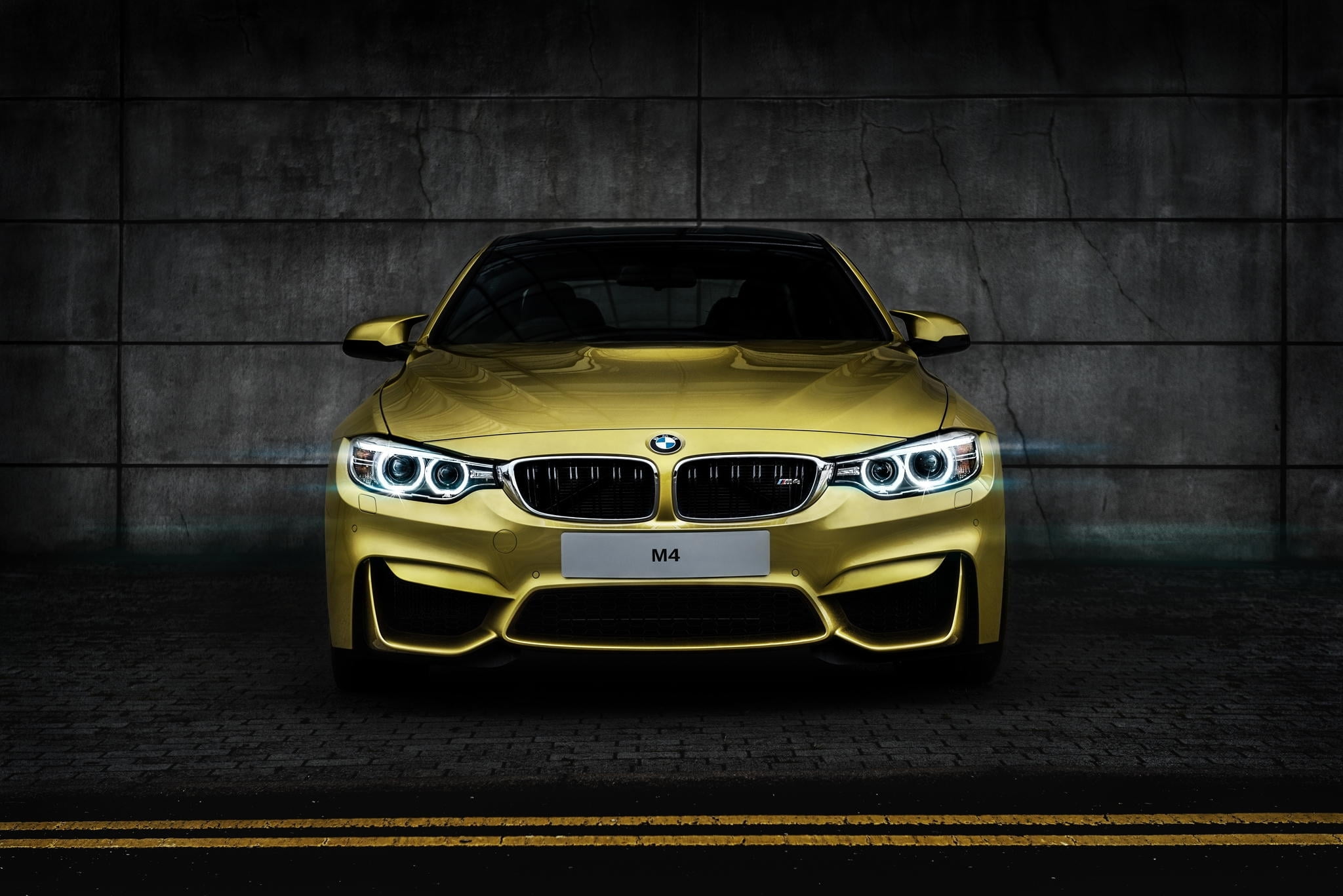 gold BMW car, yellow, Coupe, front, F82, Tomirri photography