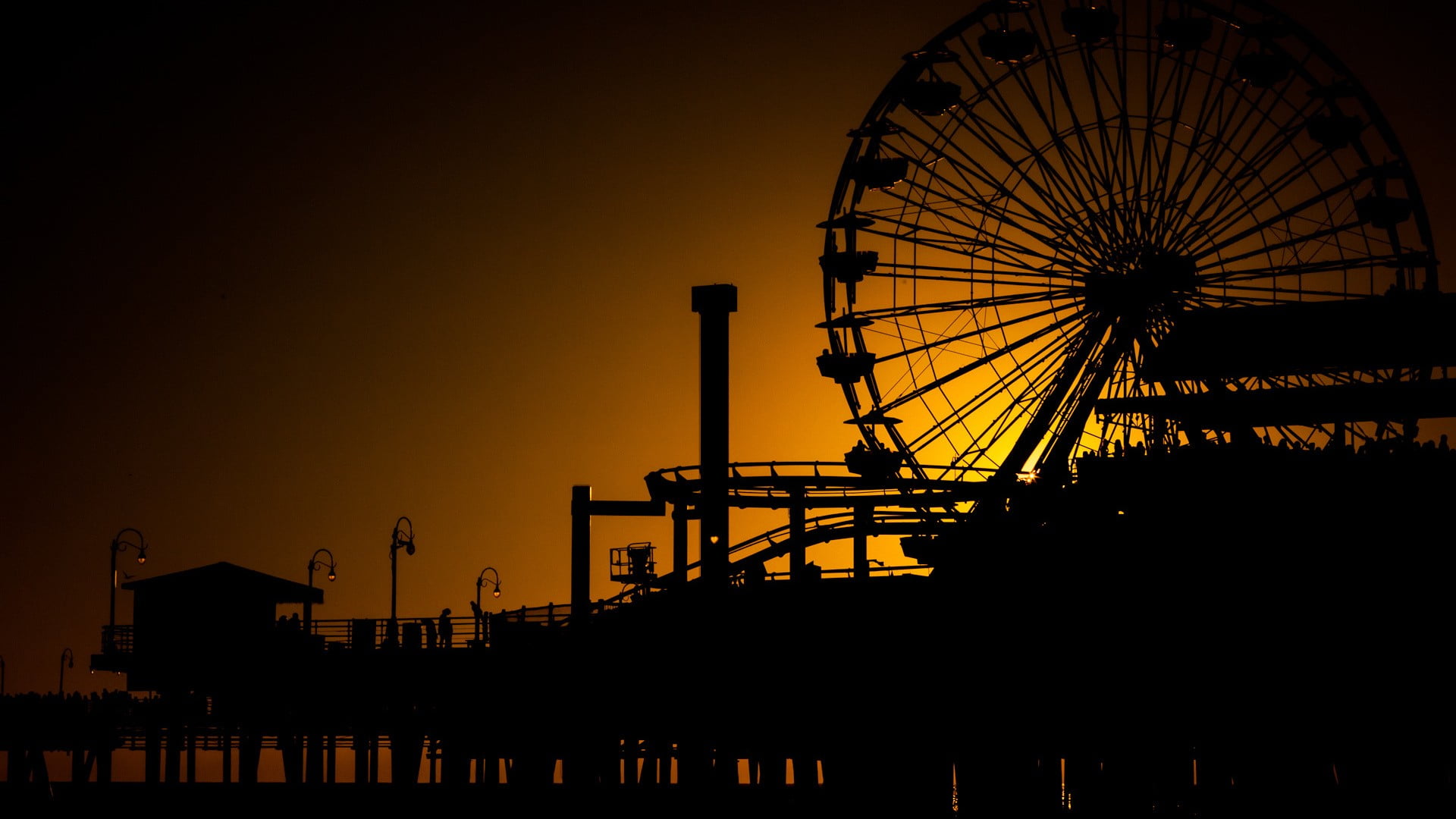black ferris wheel, landscape, California, USA, sunset, Los Angeles