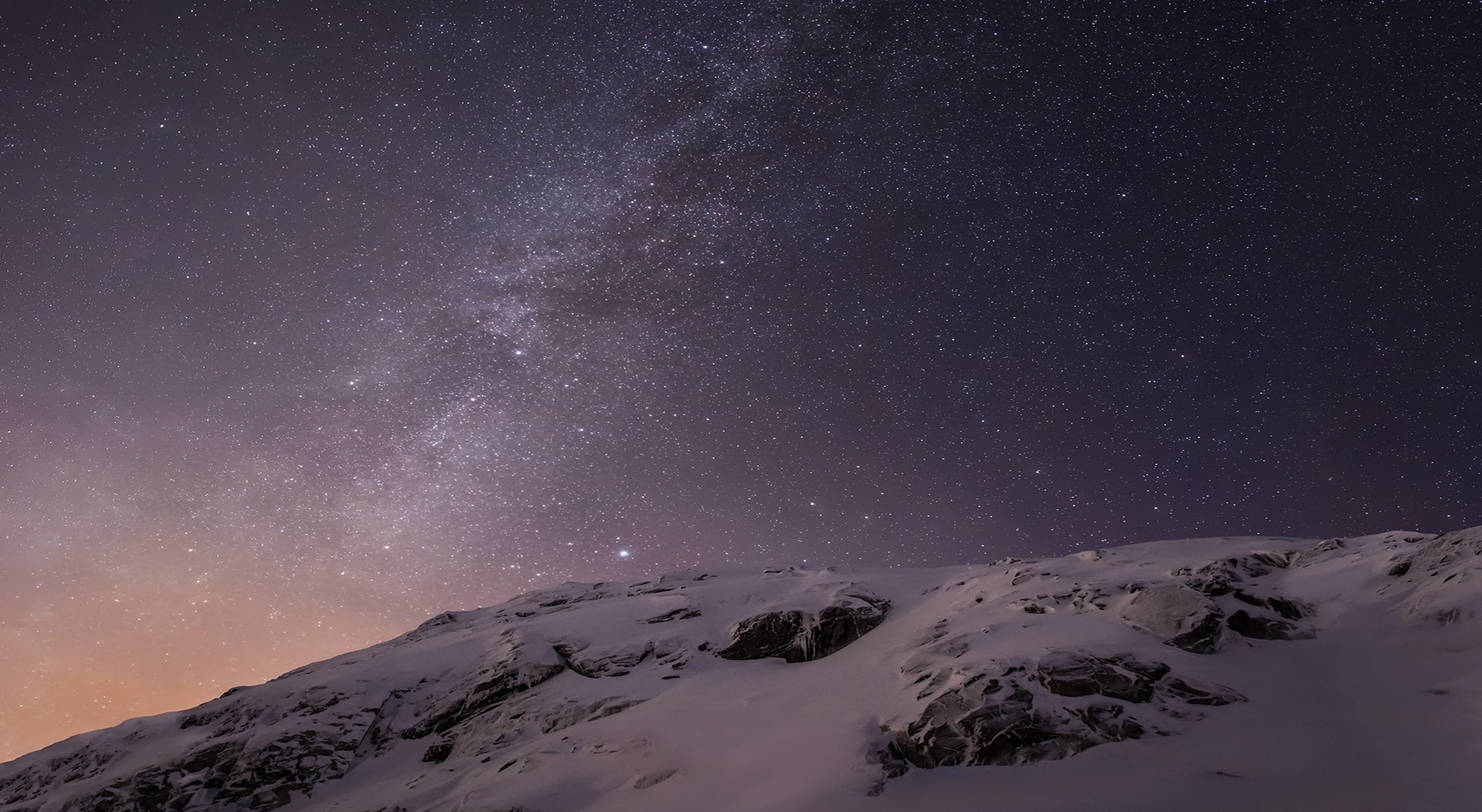Apple iOS Mountains and Galaxy HD Wallpaper, snow-covered field