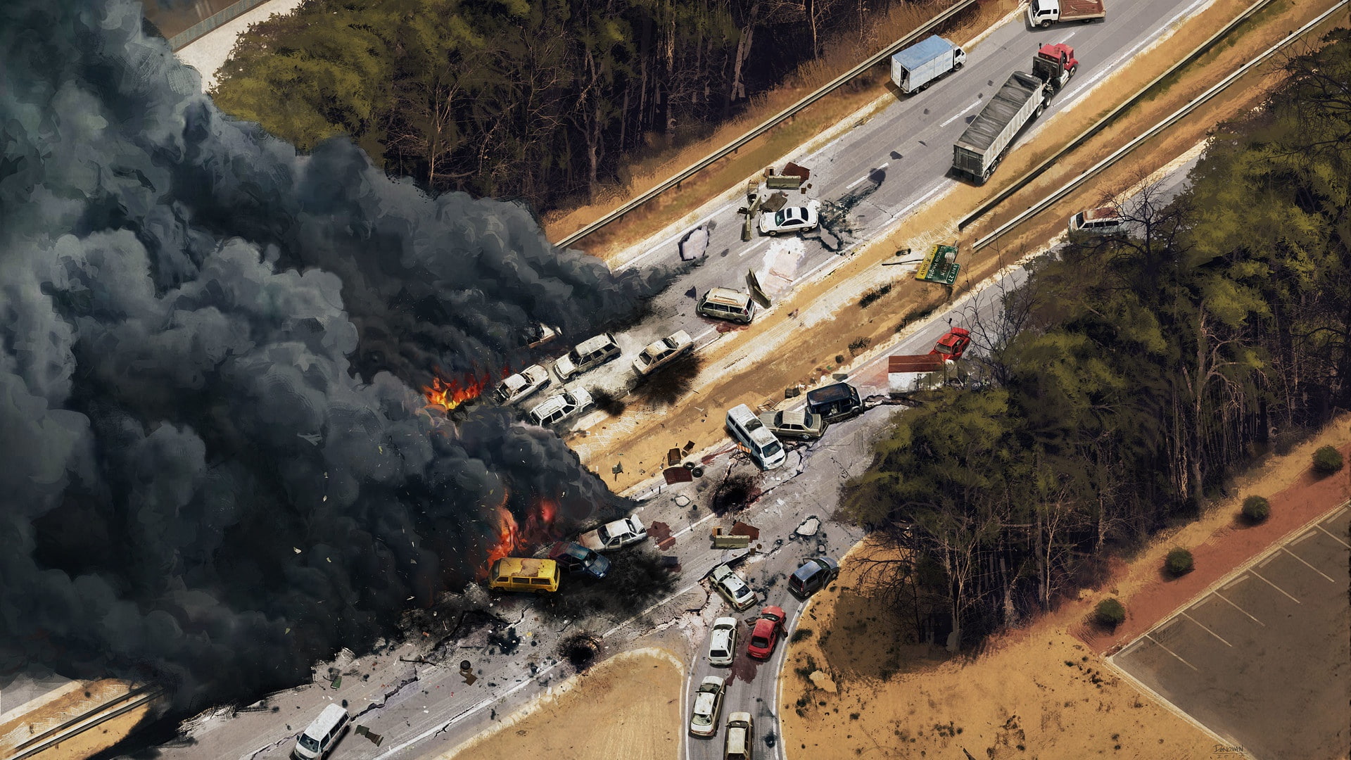 crash, smoke, track, disaster, clash, cars, region screen interstate