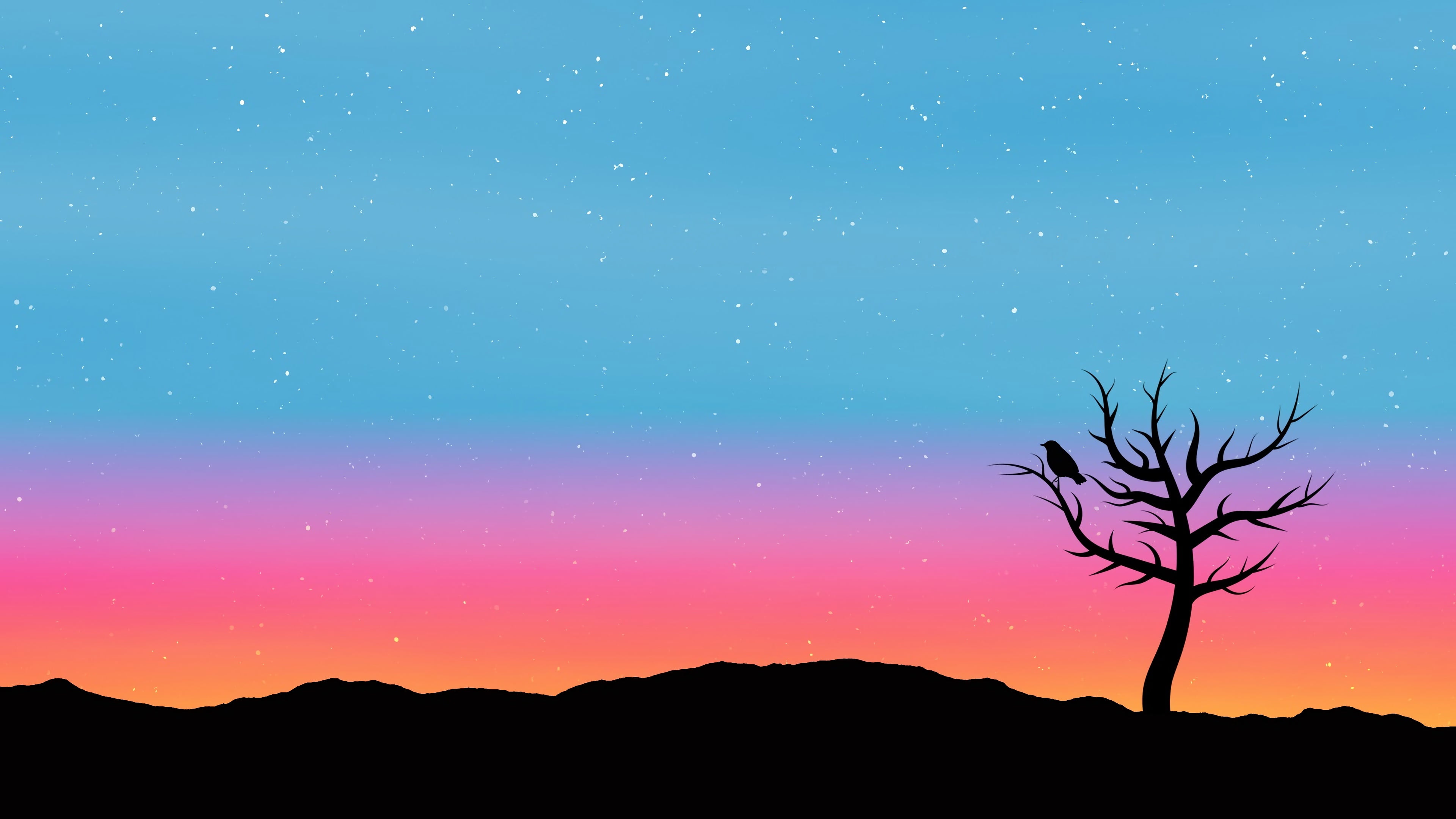 nigh sky, illustration, tree, silhouette, blue, star - space
