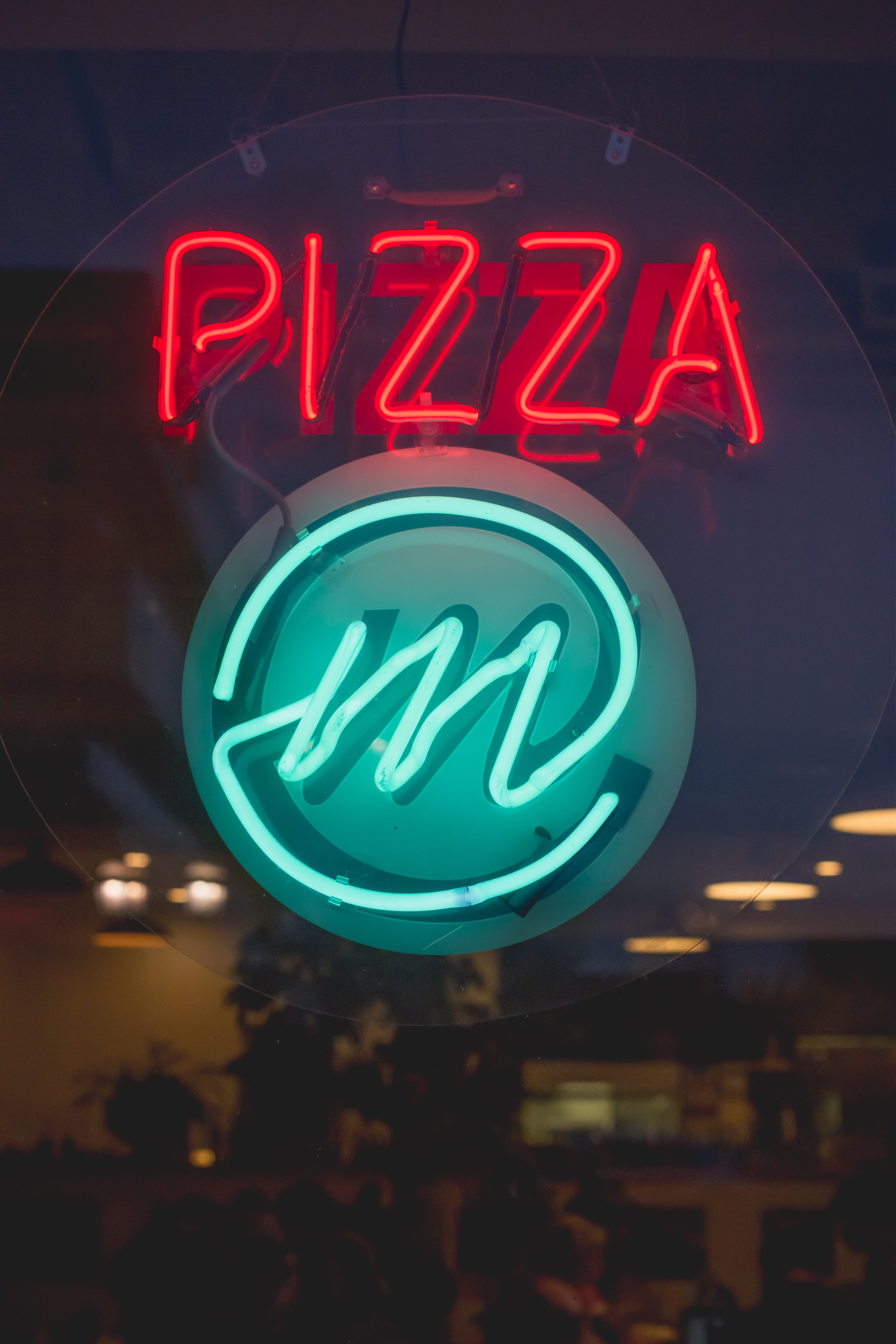 pizza neon light signage, inscription, signboard, illuminated