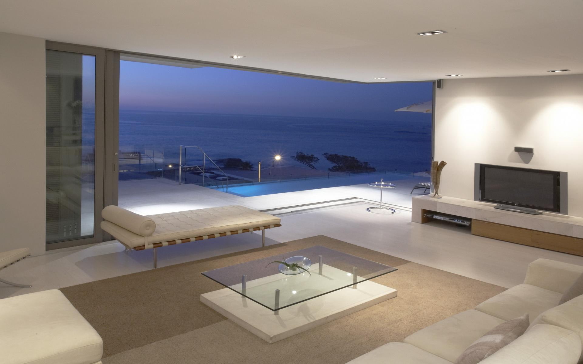 Modern Living Room With Exceptional View, doore, pool, couch