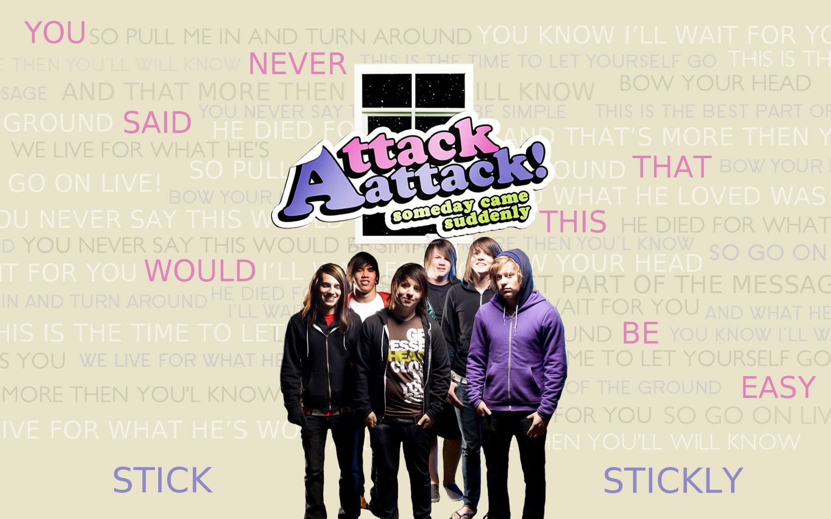 Attack Attach poster, attack attack, group, members, text, emo
