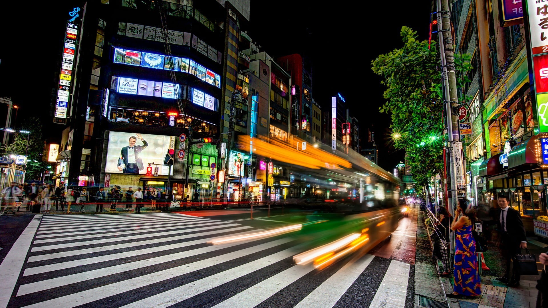 timelapse photography of Shibuya crossing, Japan at night, cityscape