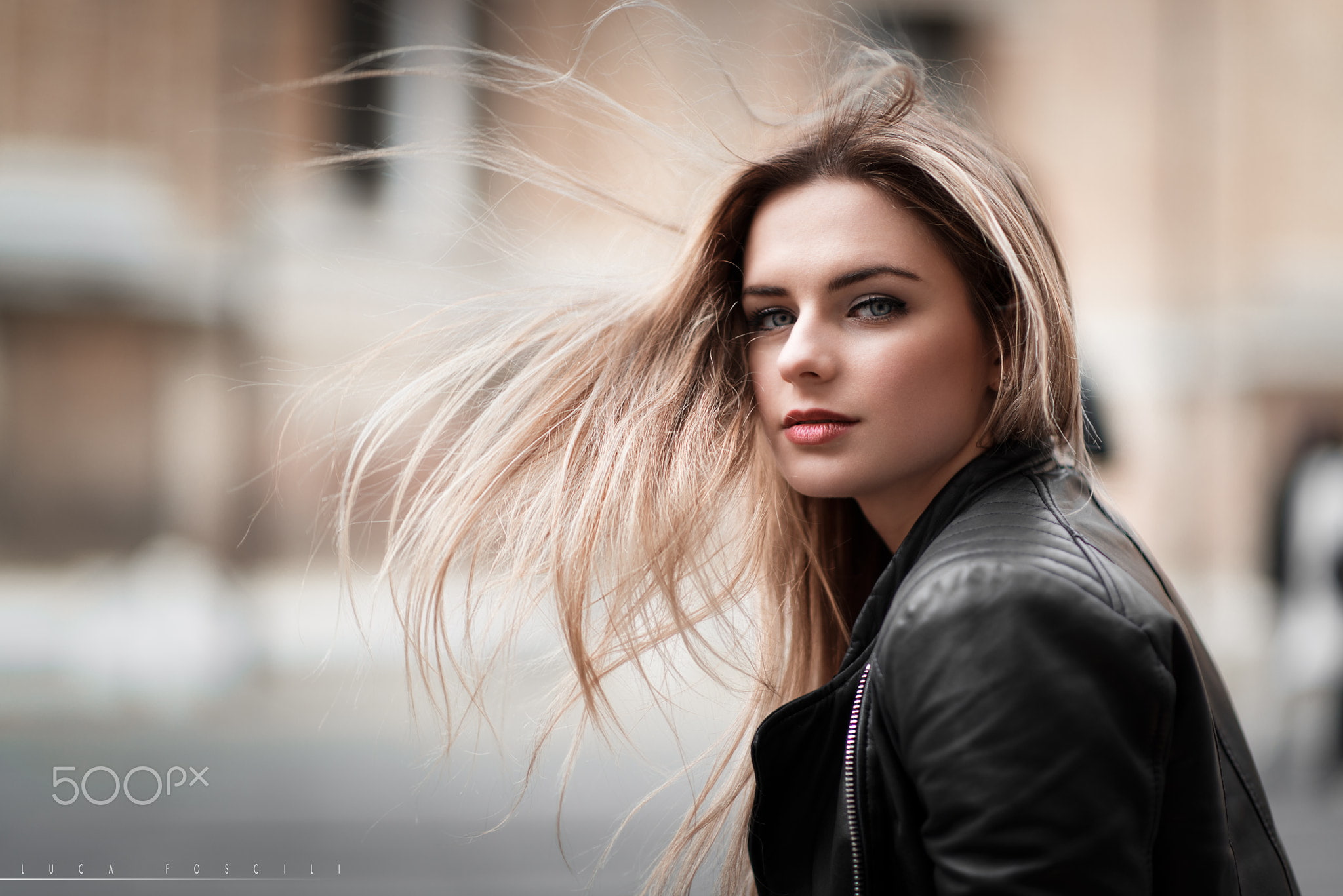 women, model, 500px, windy, leather jackets, Luca Foscili, Nicole Dary