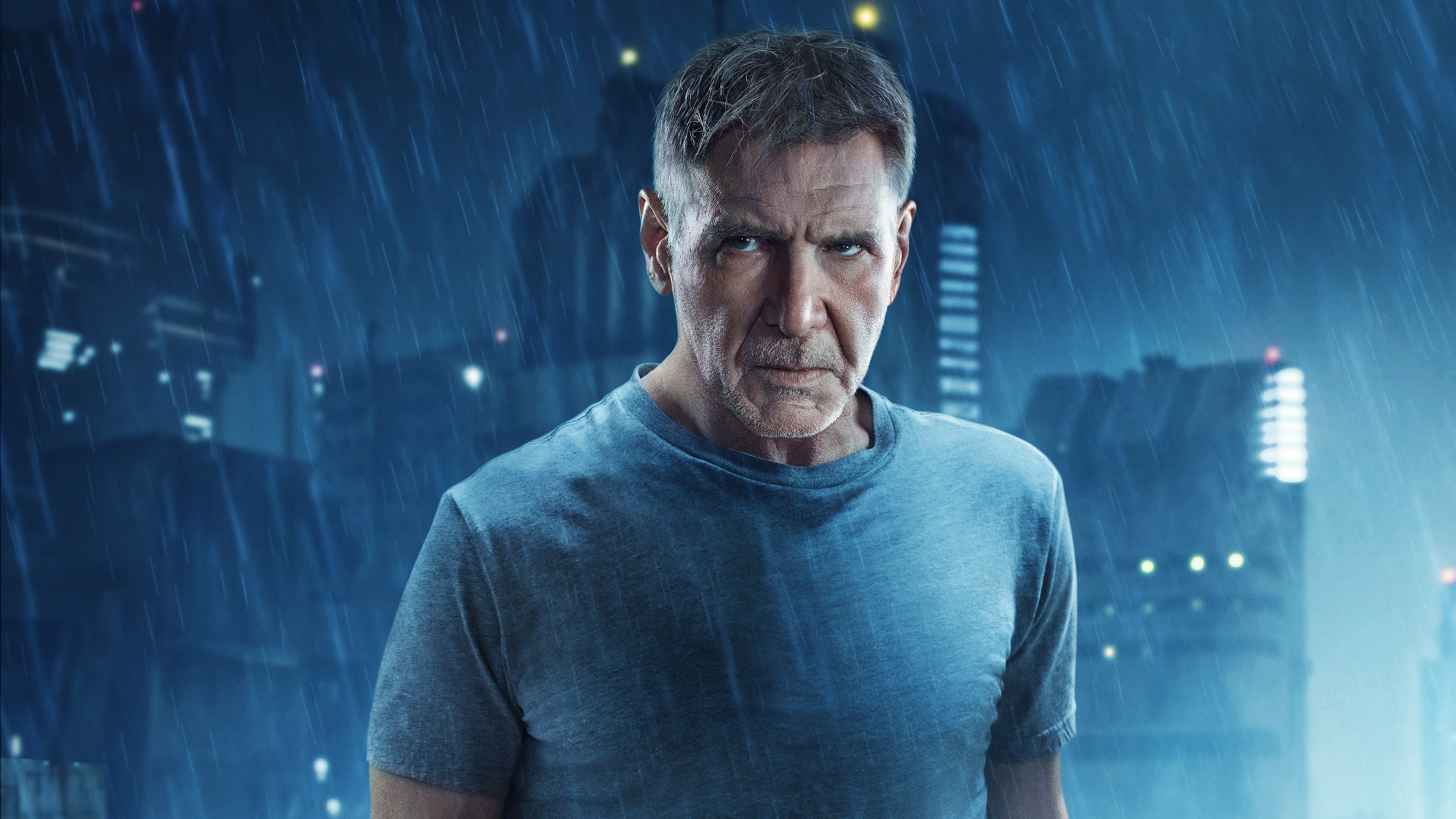 man wearing blue crew-neck T-shirt, Harrison Ford, Blade Runner 2049