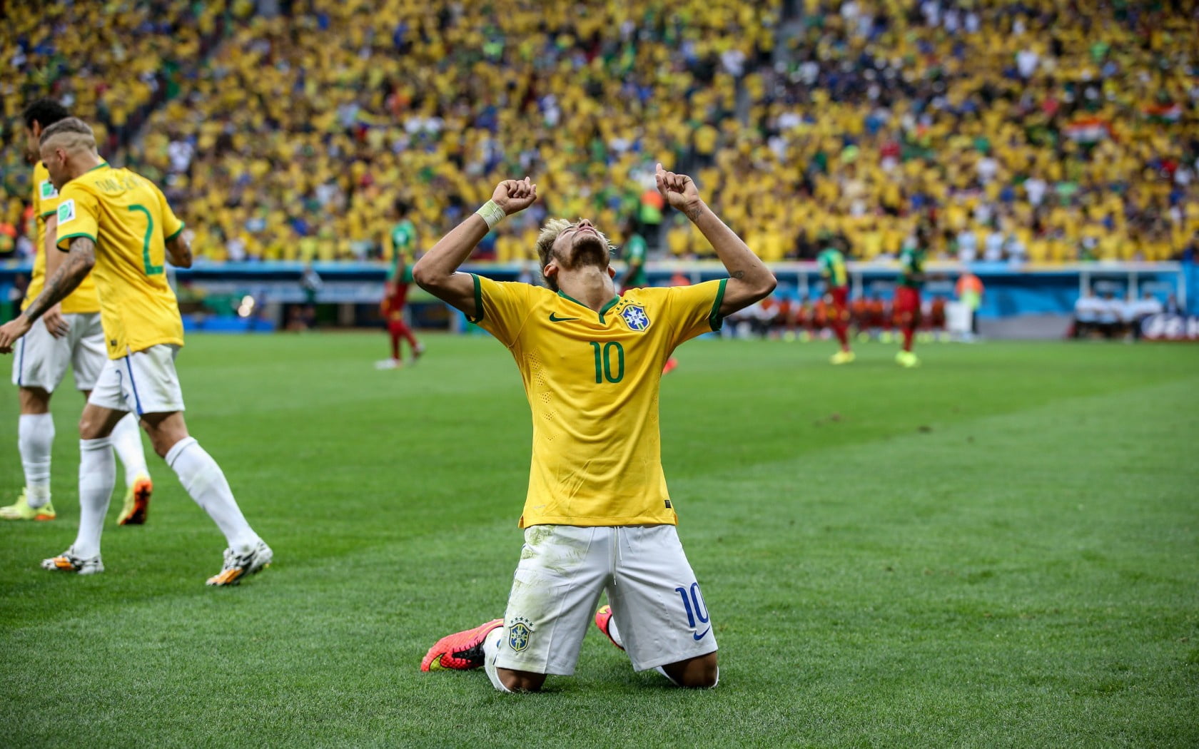 men's yellow soccer jersey, neymar, fifa, football player, world cup 2014