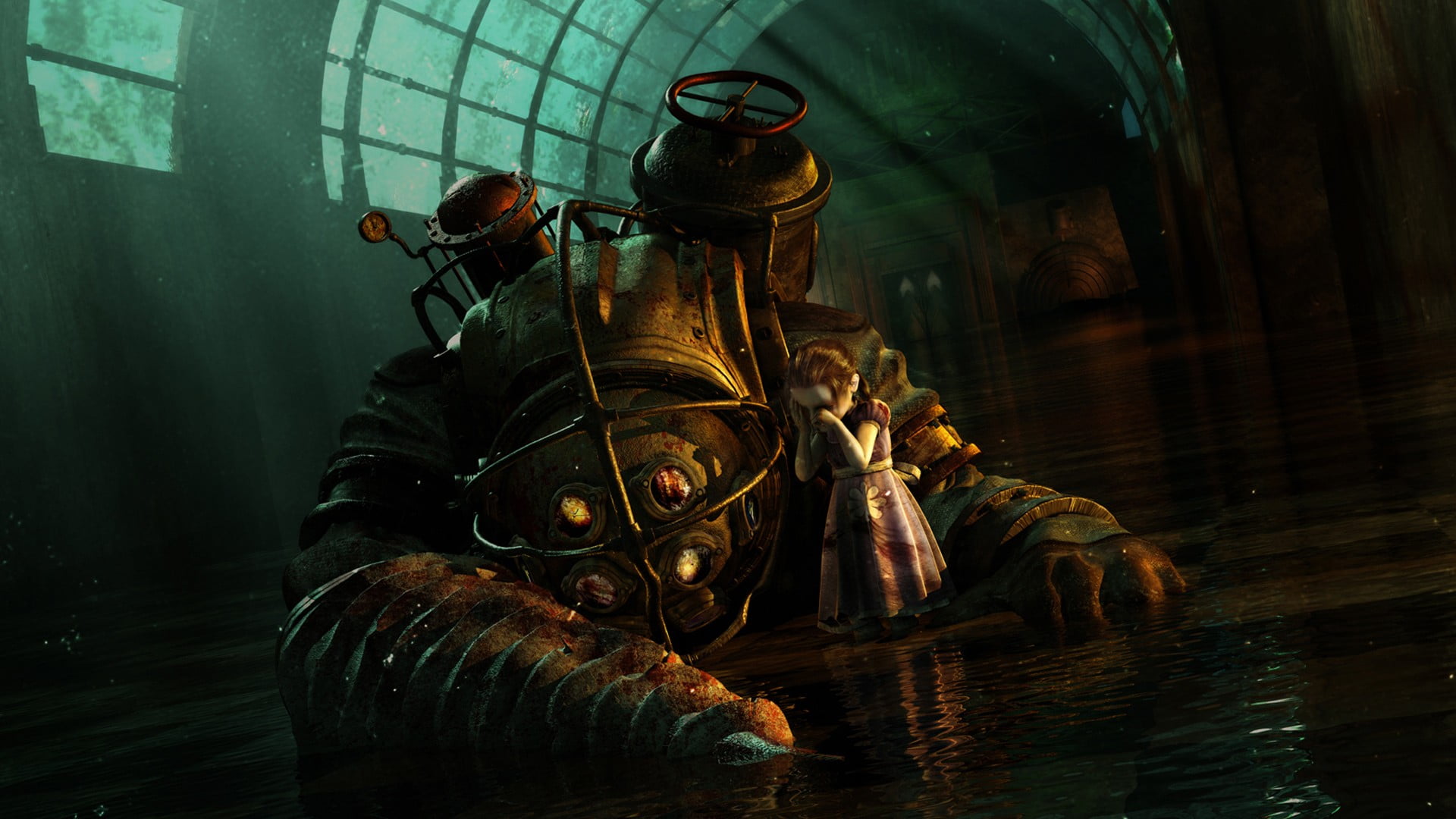 gray and brown creature digital wallpaper, BioShock, video games