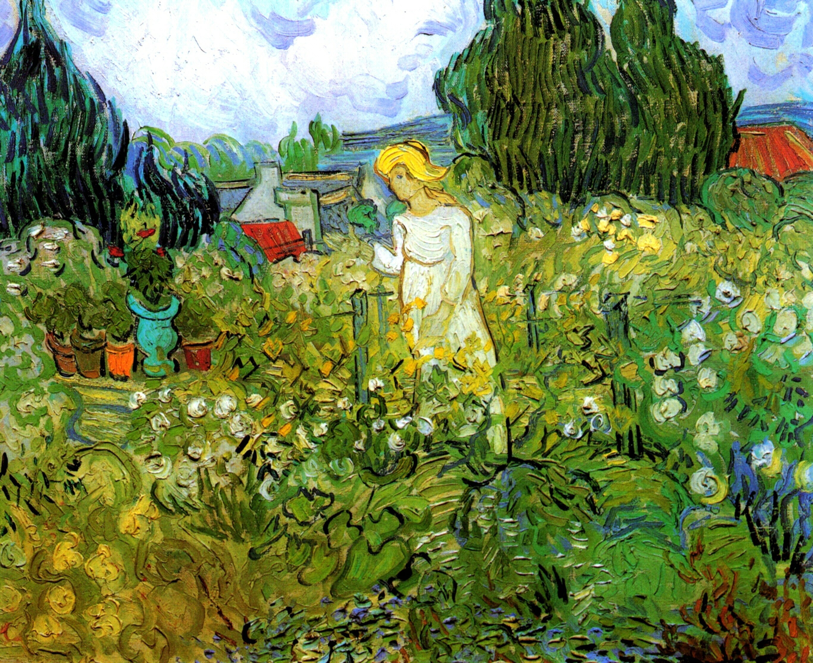 Vincent van Gogh, flowers, garden, women, plants, artwork, painting