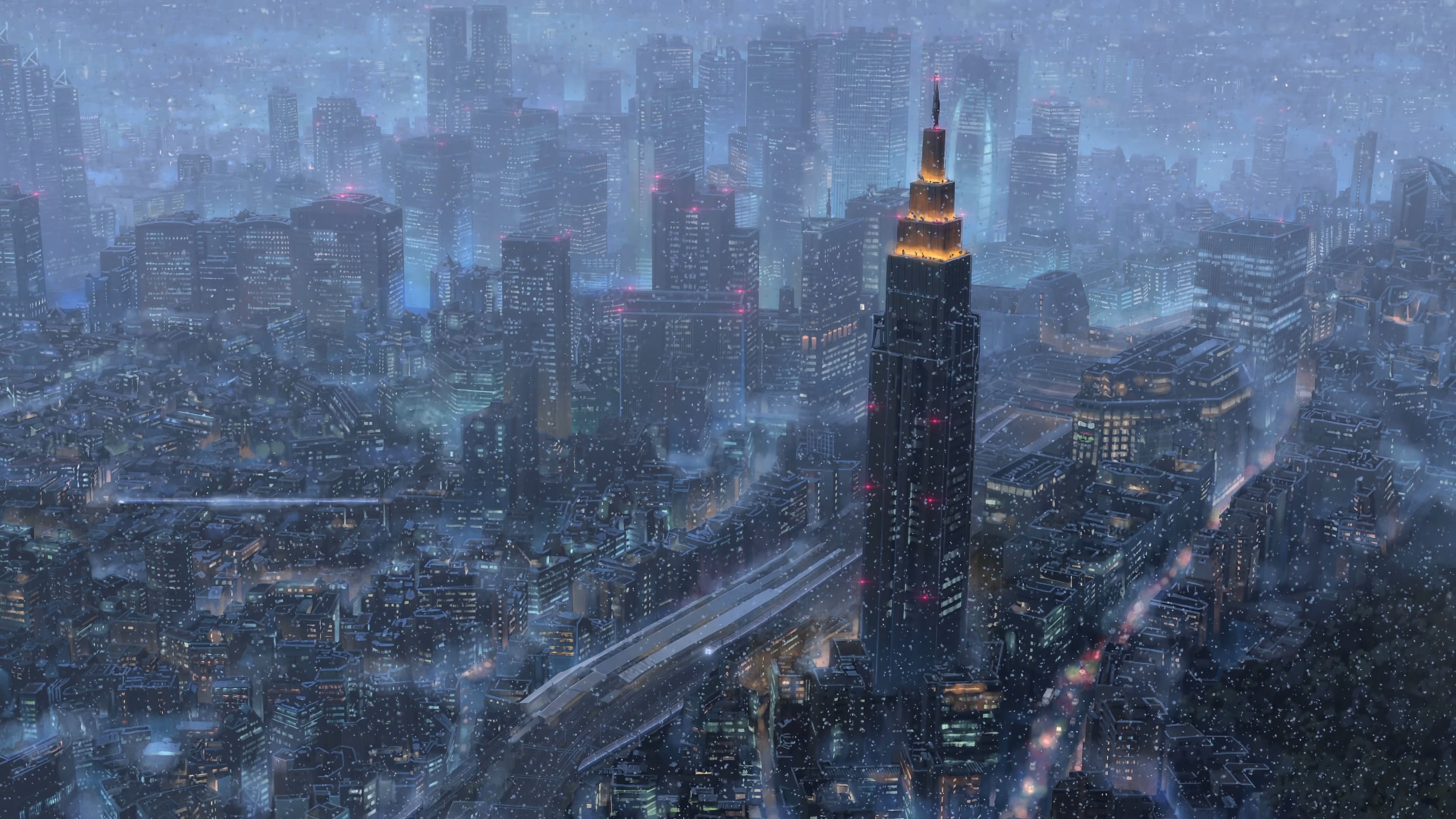 cityscape wallpaper, illustration of city during night time, Makoto Shinkai