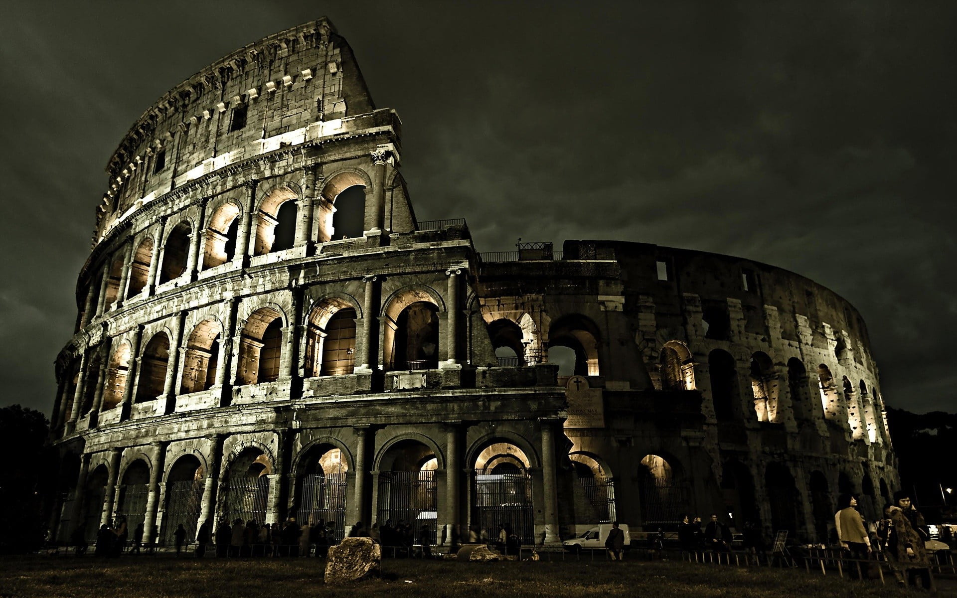 gray landmark, Rome, Colosseum, Italy, night, arch, history, the past