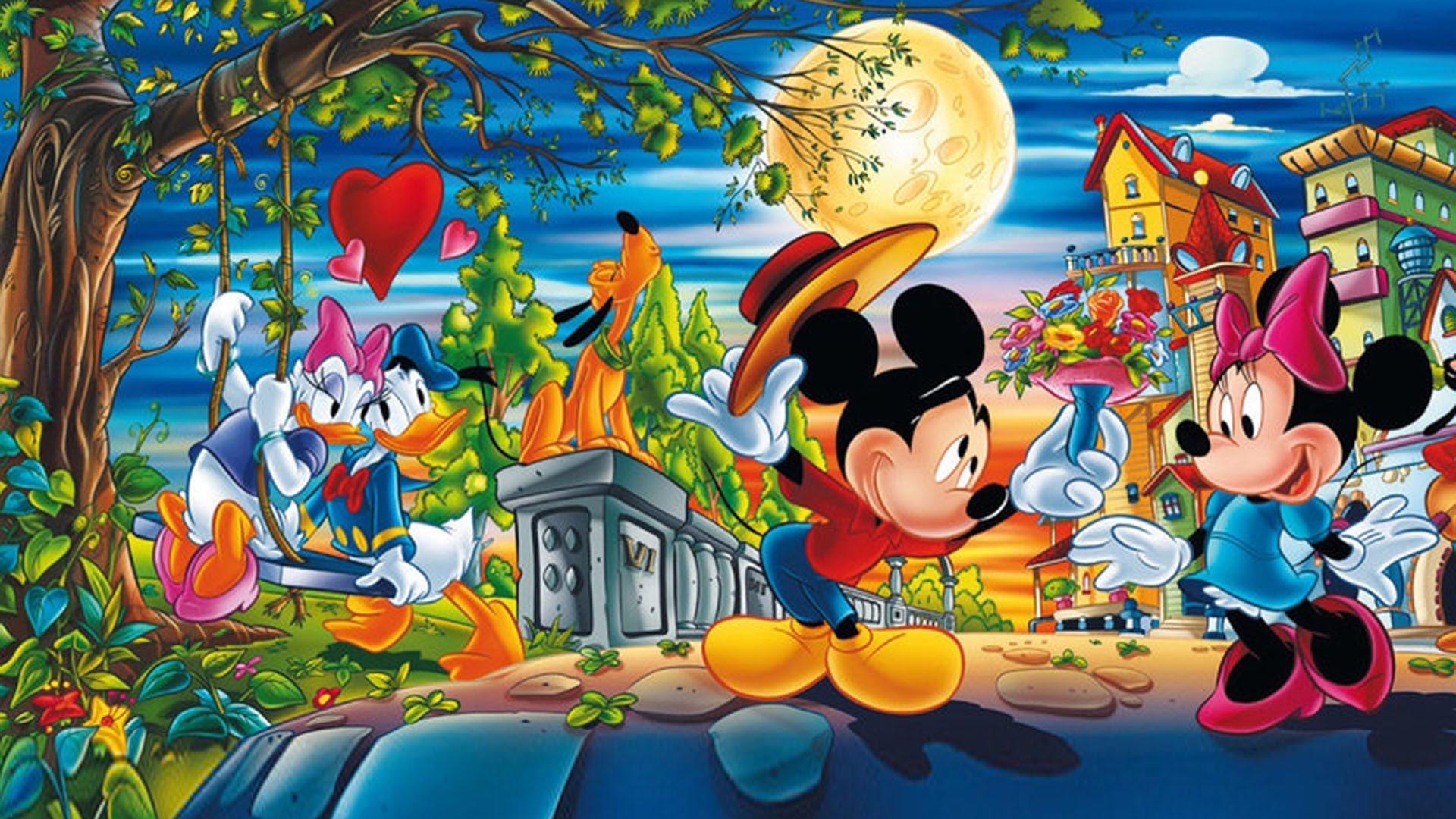 Valentine Day Cartoons Mickey With Minnie Mouse And Donald With Daisy Duck Disney Pictures Love Couple Wallpaper Hd 1920×1080