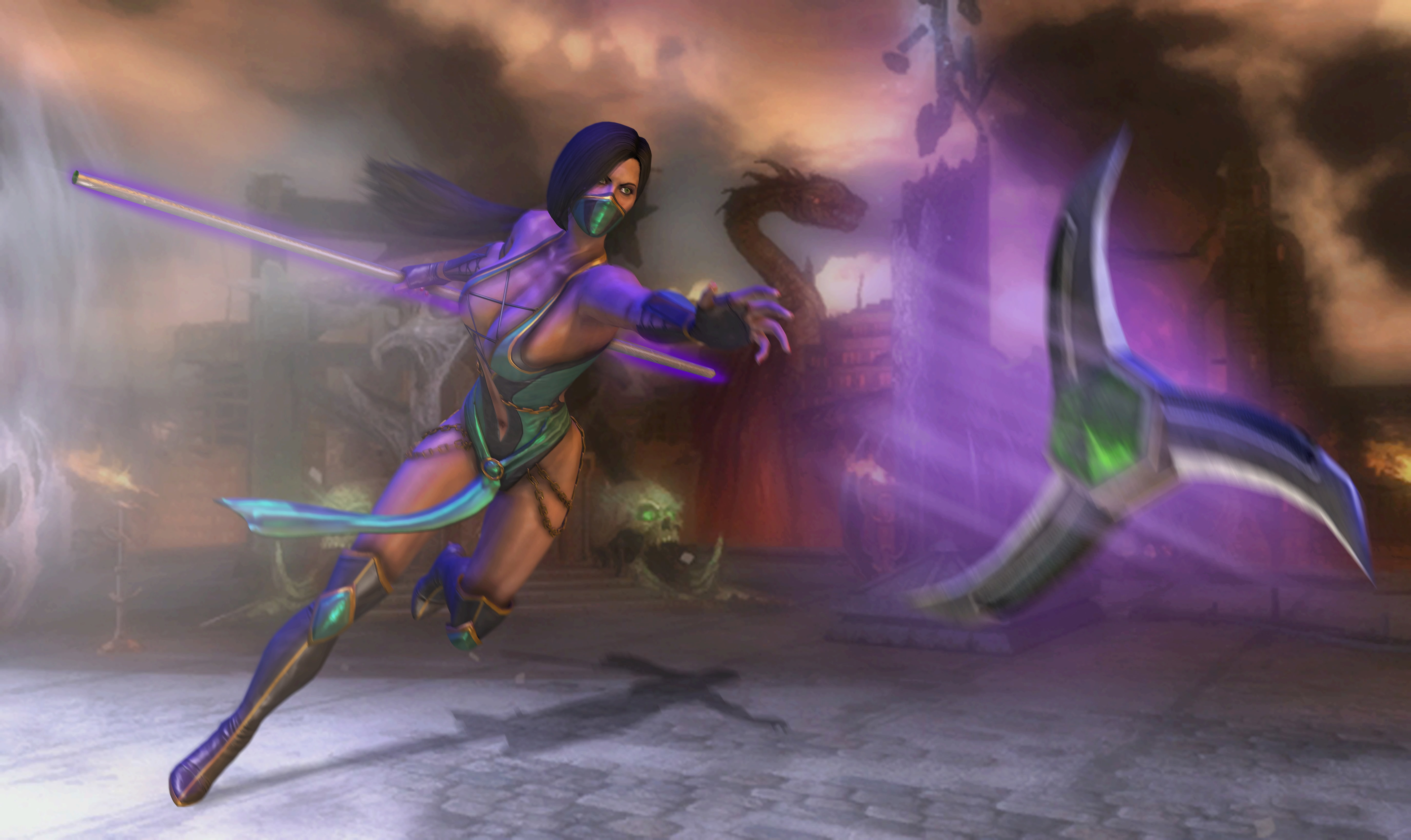 Jade Mortal Kombat, girl, weapons, the game, shadow, battle, art