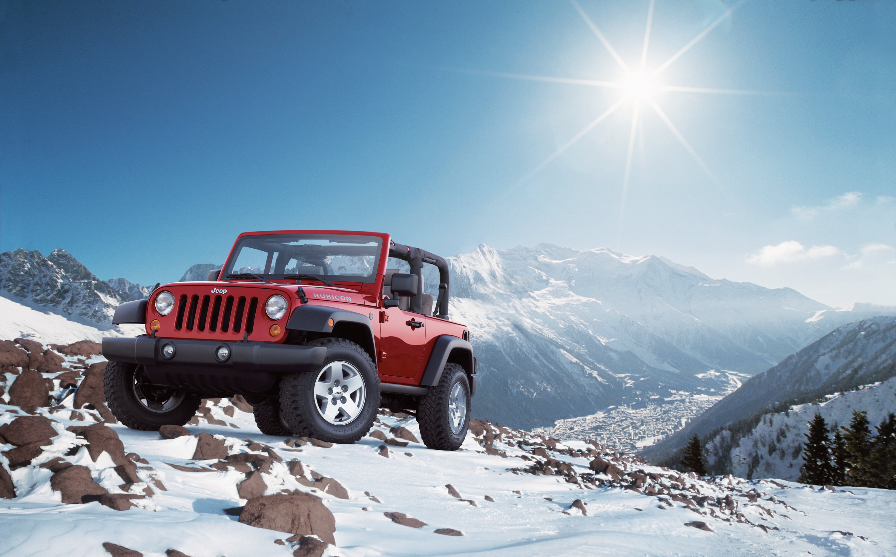 Jeep Wrangler, red Jeep Wrangler, Cars, snow, cold temperature