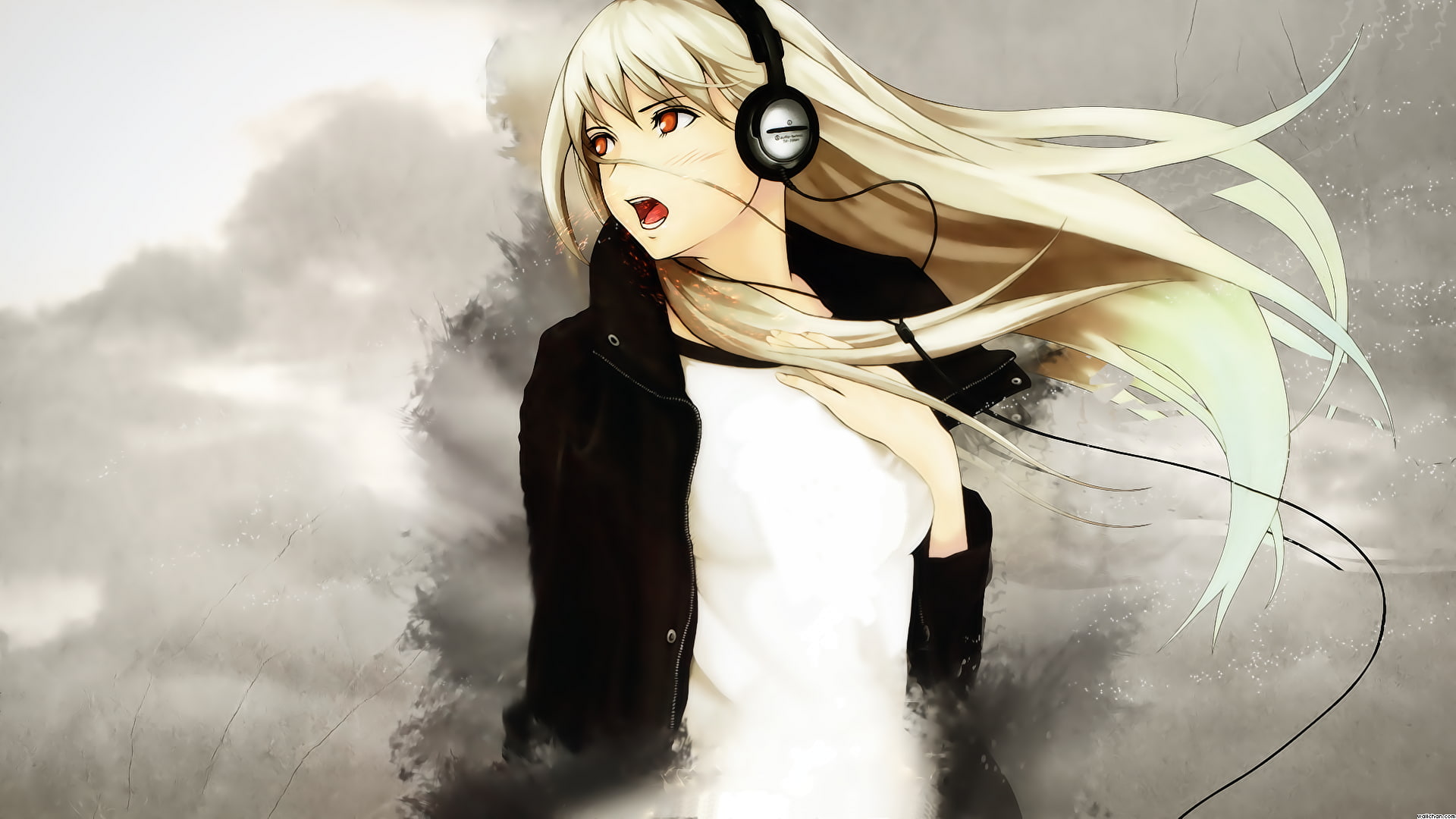 anime girls, headphones
