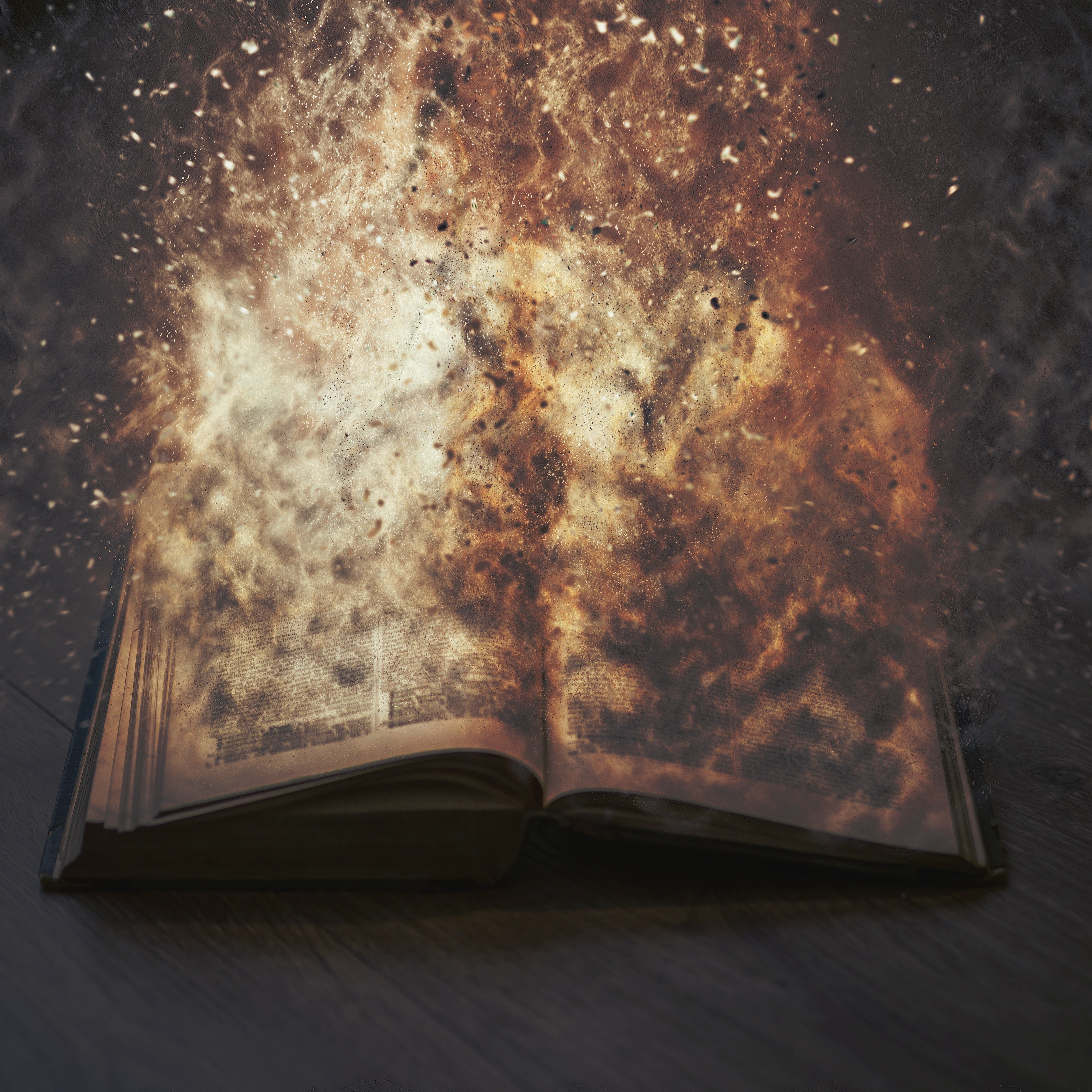 fire, books, photo manipulation, no people, indoors, publication