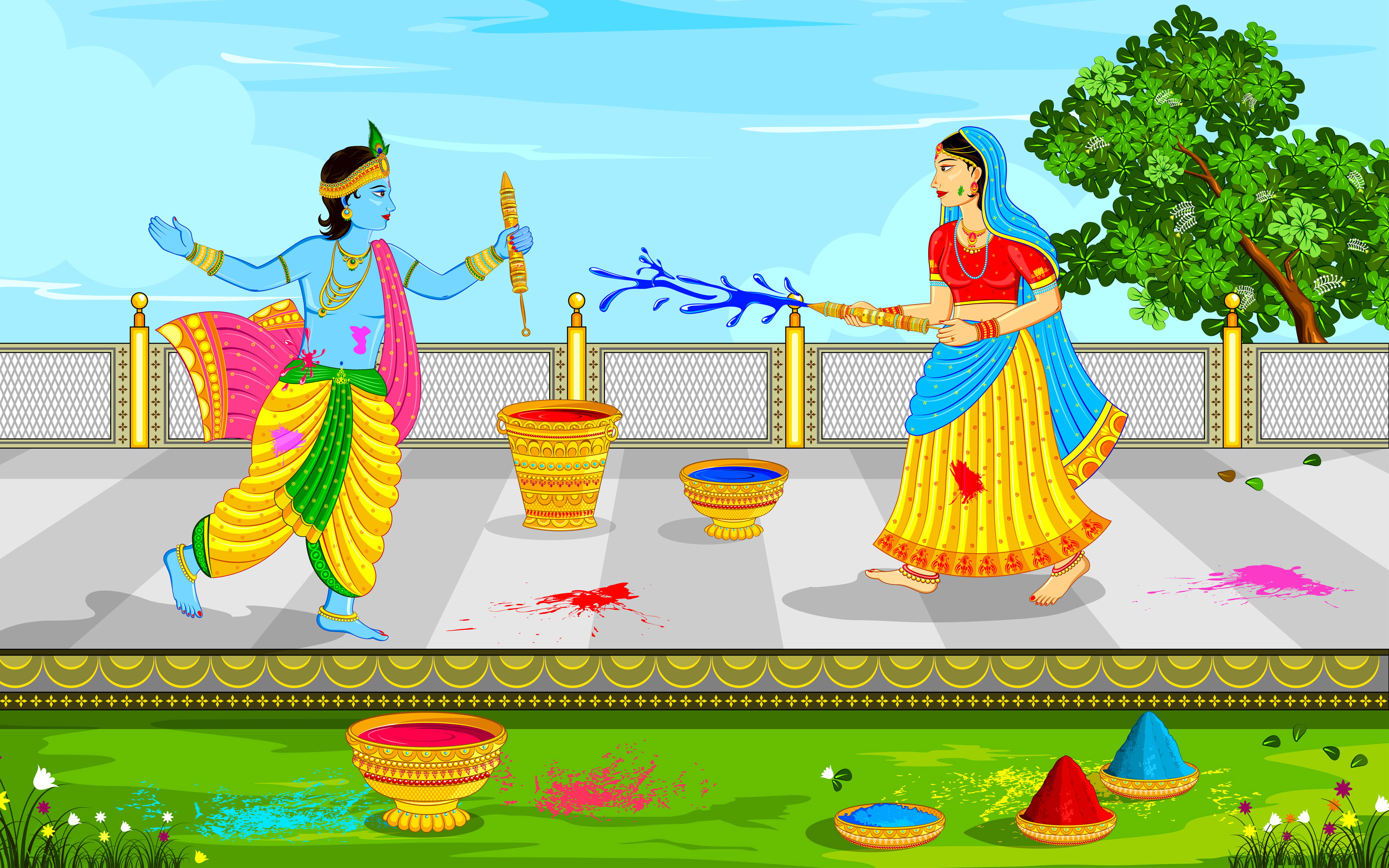 Lord Krishna And Radha Playing Holi, Lord Krishna illustration