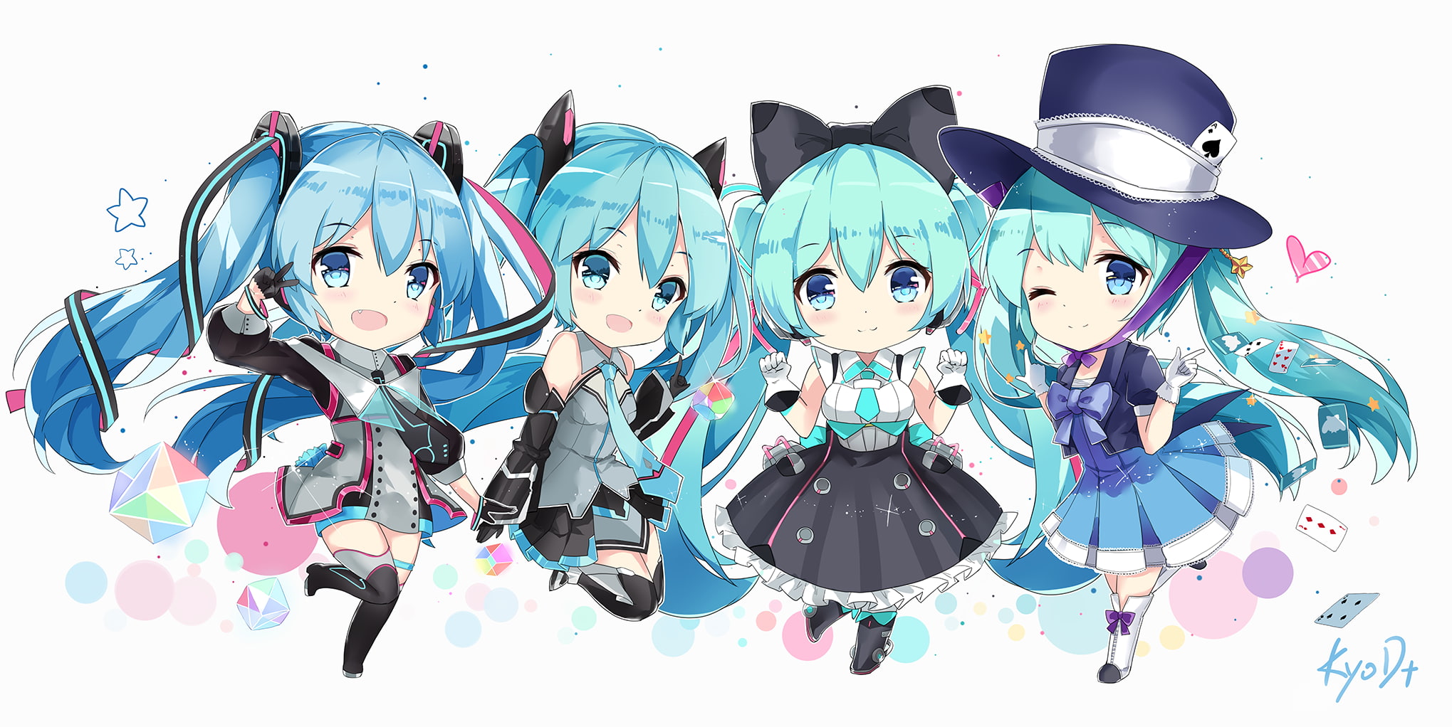 hatsune miku, chibi version, dress, vocaloid, twintails, cute