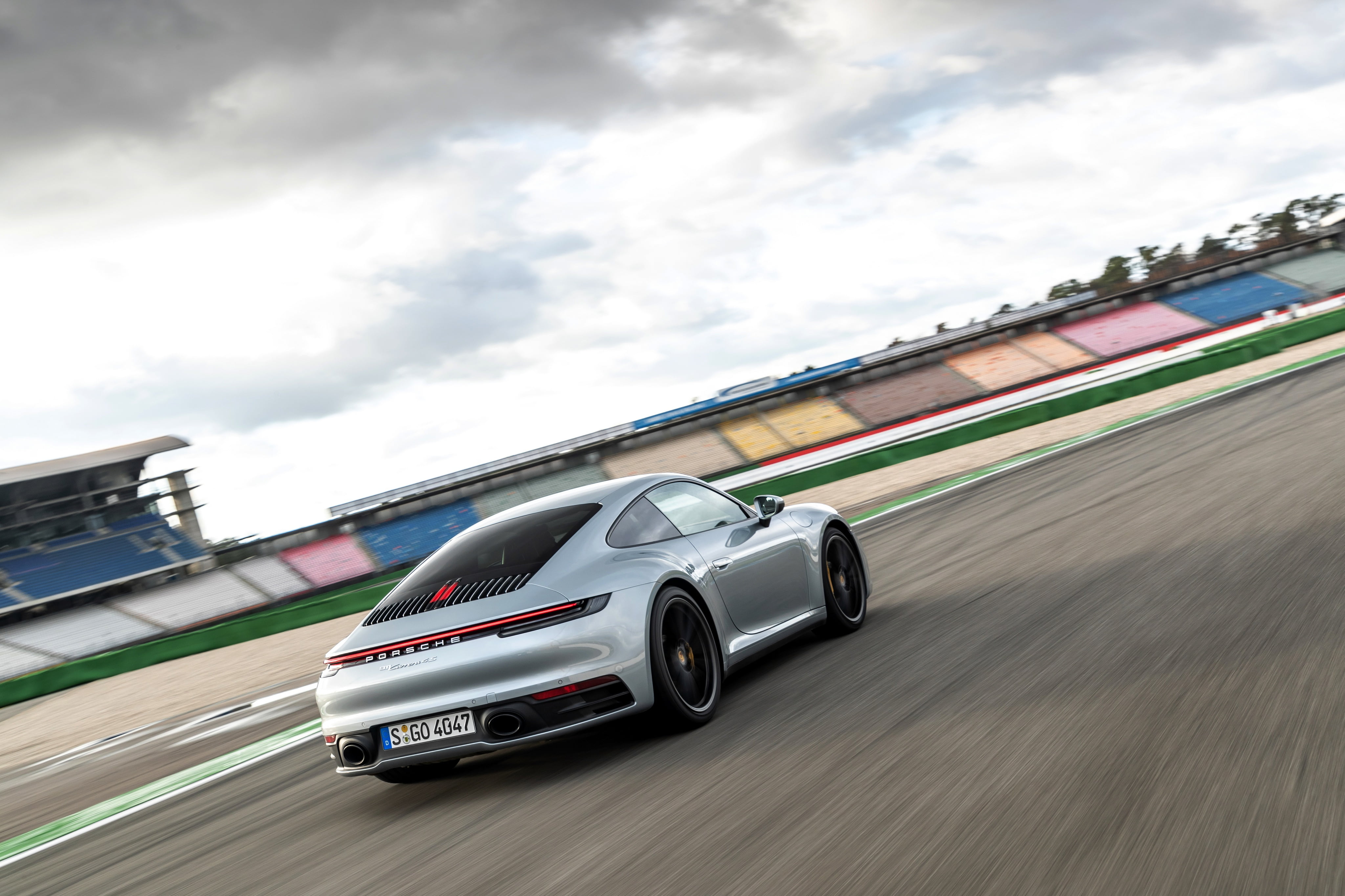 coupe, speed, 911, Porsche, back, track, side, Carrera 4S, 992
