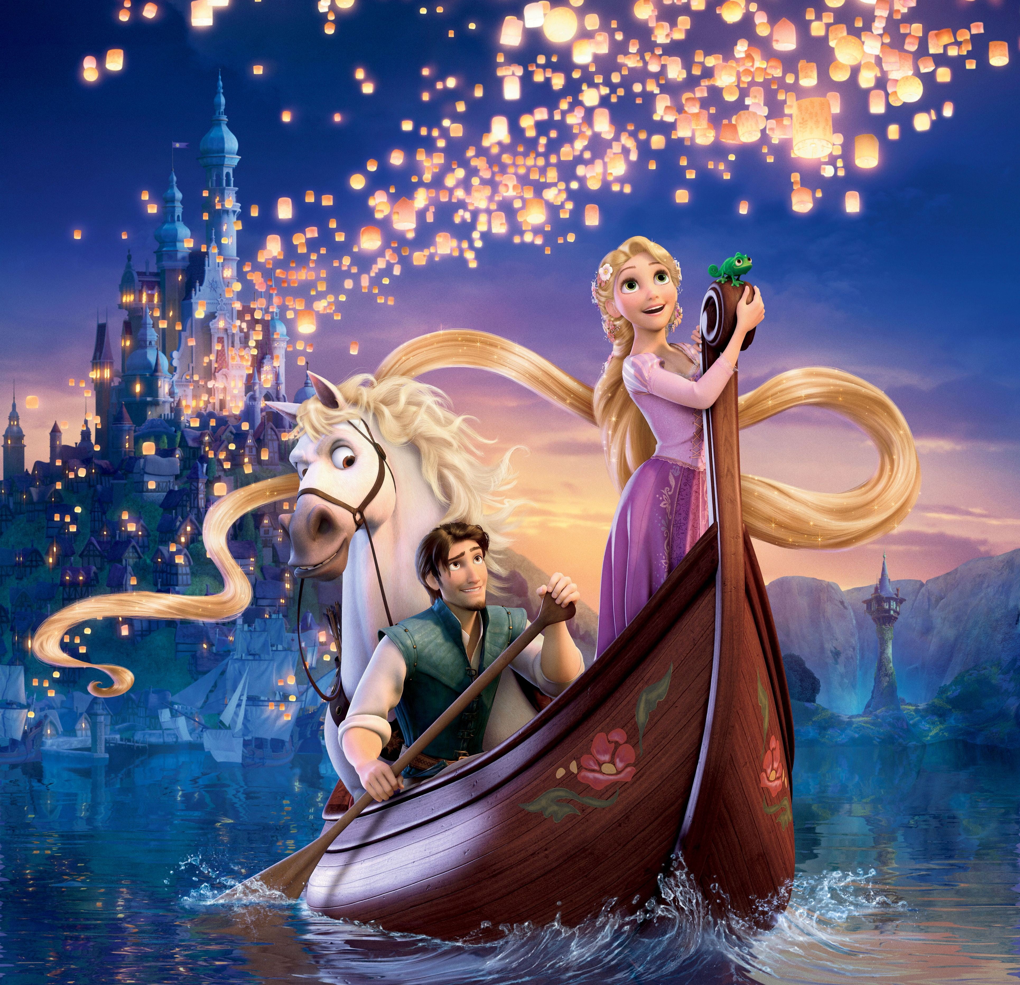 Disney Tangled wallpaper, wave, the sky, water, mountains, night