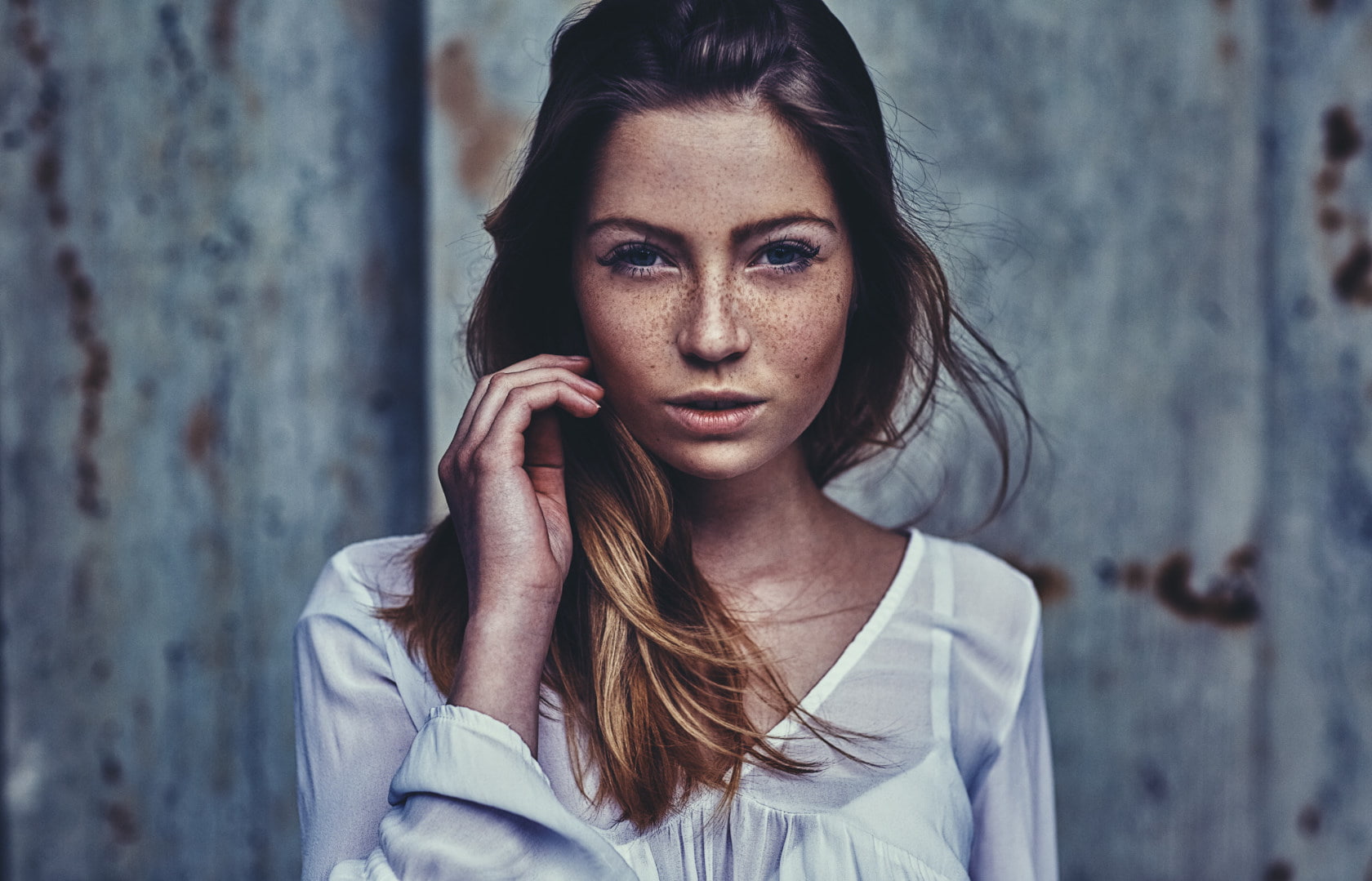 women, portrait, freckles, Martin Strauss, face, model