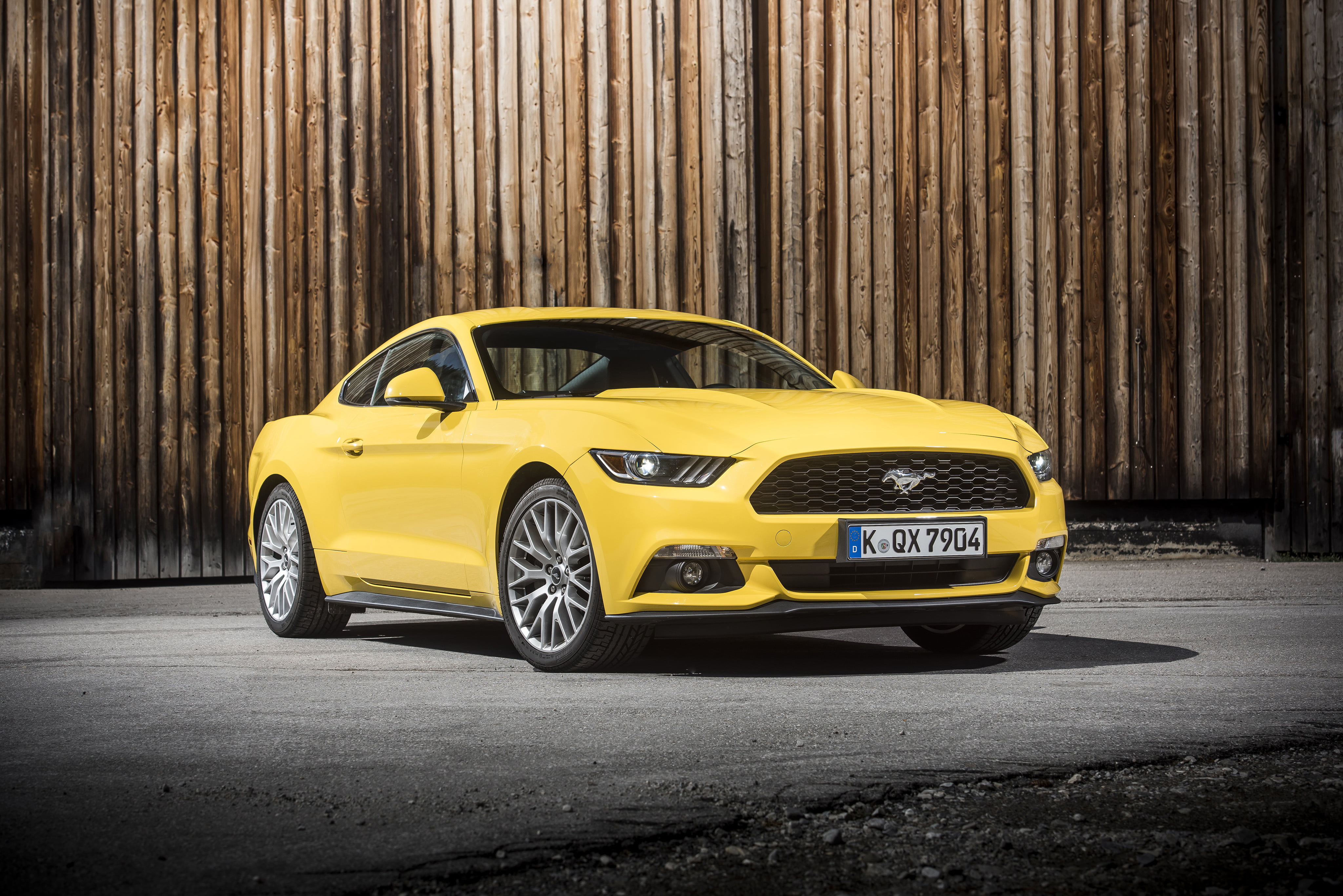 yellow Ford Mustang 5.0 coupe, gt, eu-spec, side view, car, sports Car
