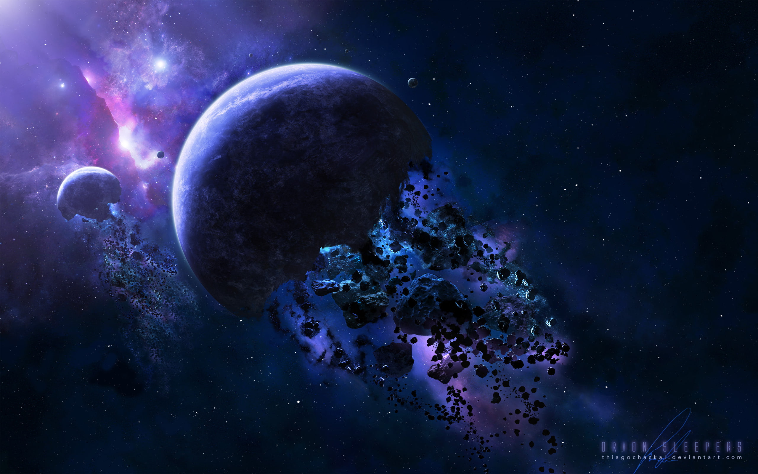 Space Asteroids HD, planted collide illustration, universe, digital