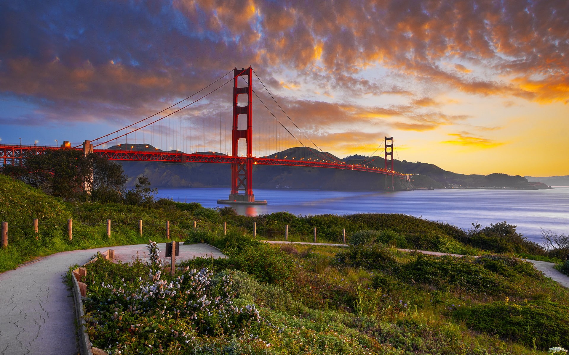 landscape, Golden Gate Bridge, USA, sky, clouds