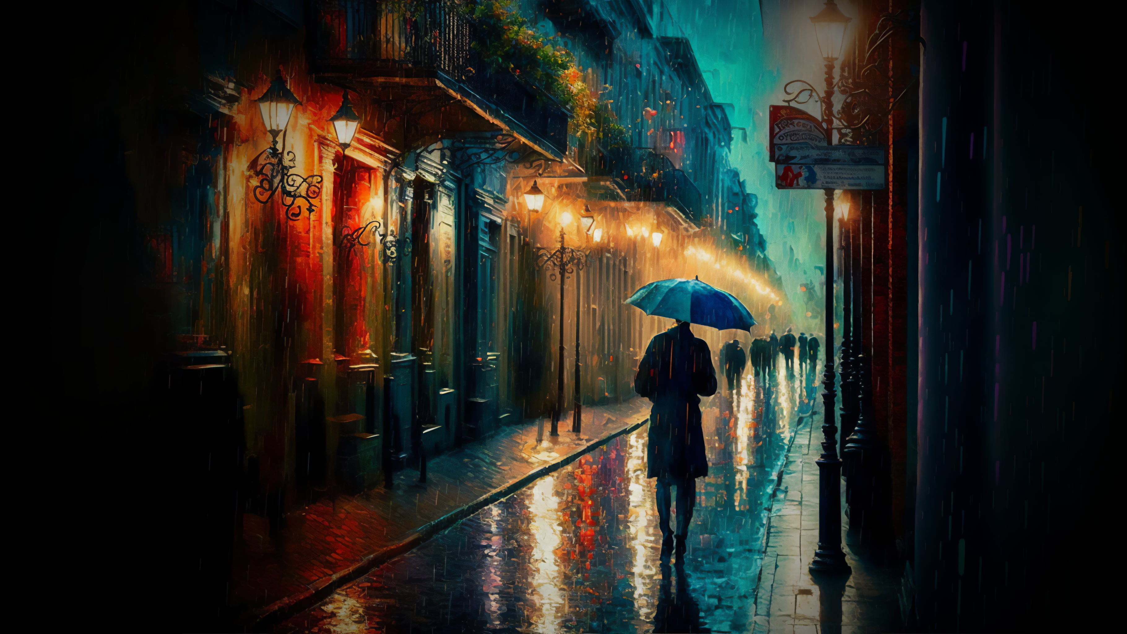 AI art, impressionism, rain, night, sadness