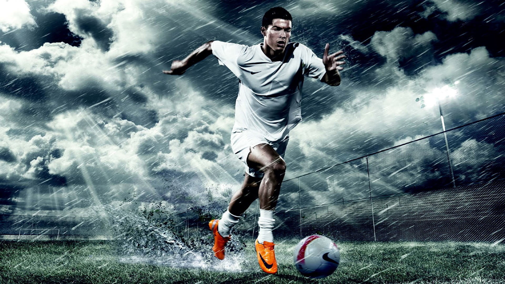 pair of orange Nike cleats, Cristiano Ronaldo, soccer, digital art