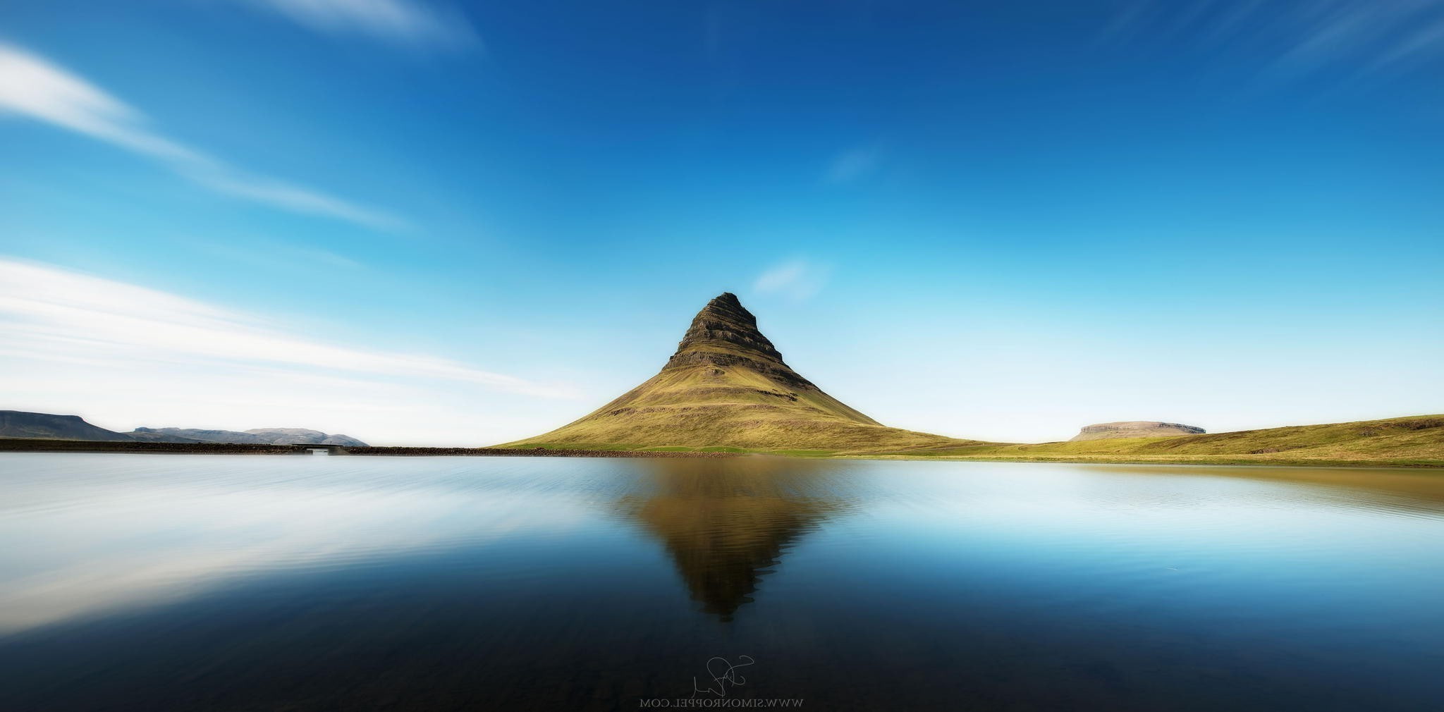 Iceland, Kirkjufell, lake, landscape, mountain, water, sky