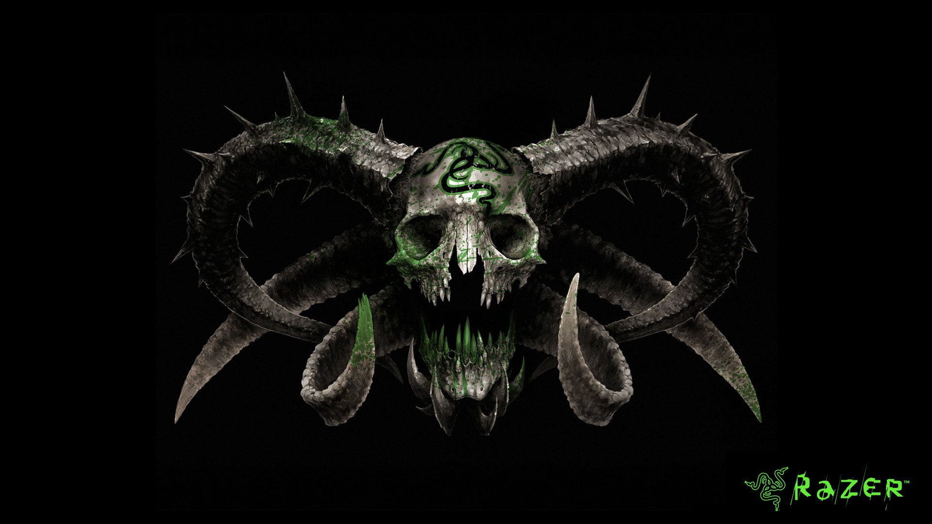gray Razer logo, Technology, Skull, black background, studio shot