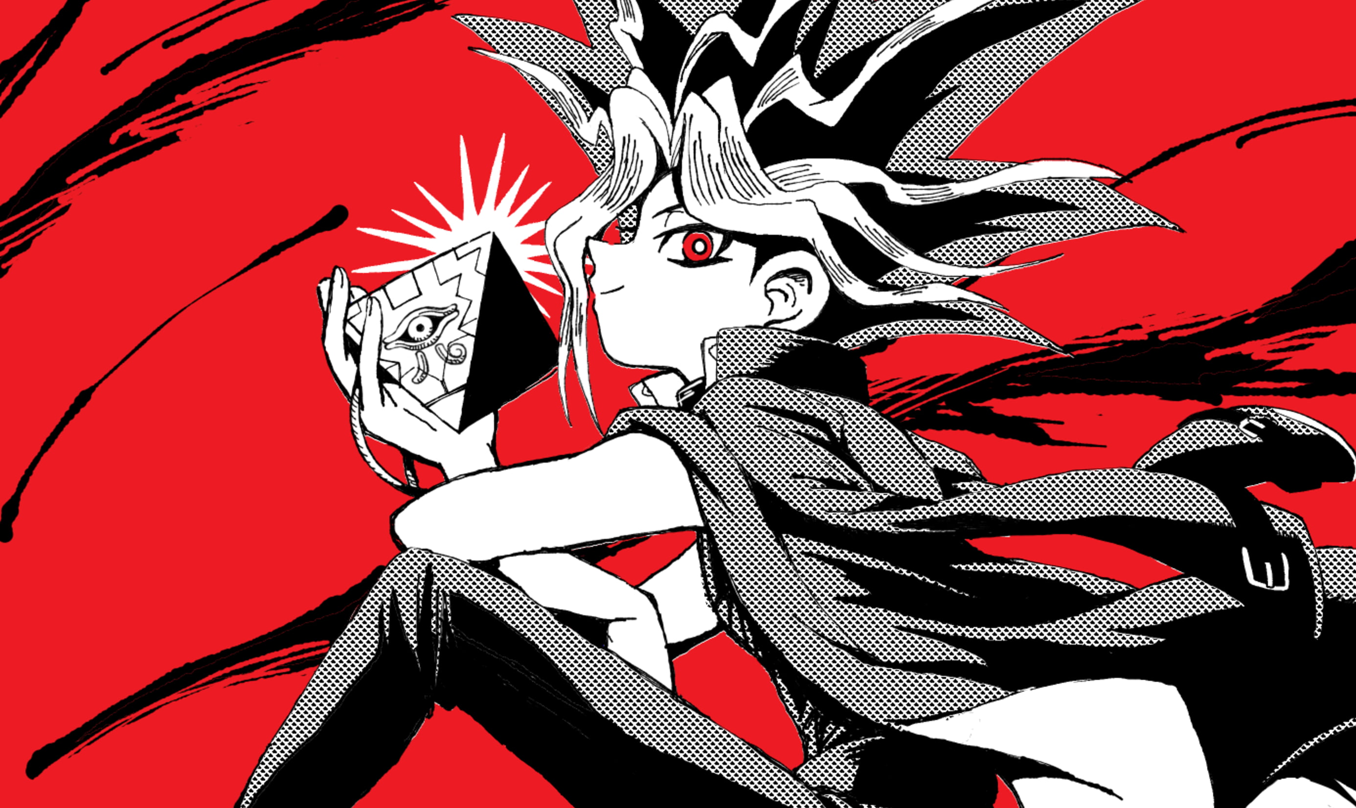 Yu-Gi-Oh!, Yami Yugi, red background, selective coloring, red eyes