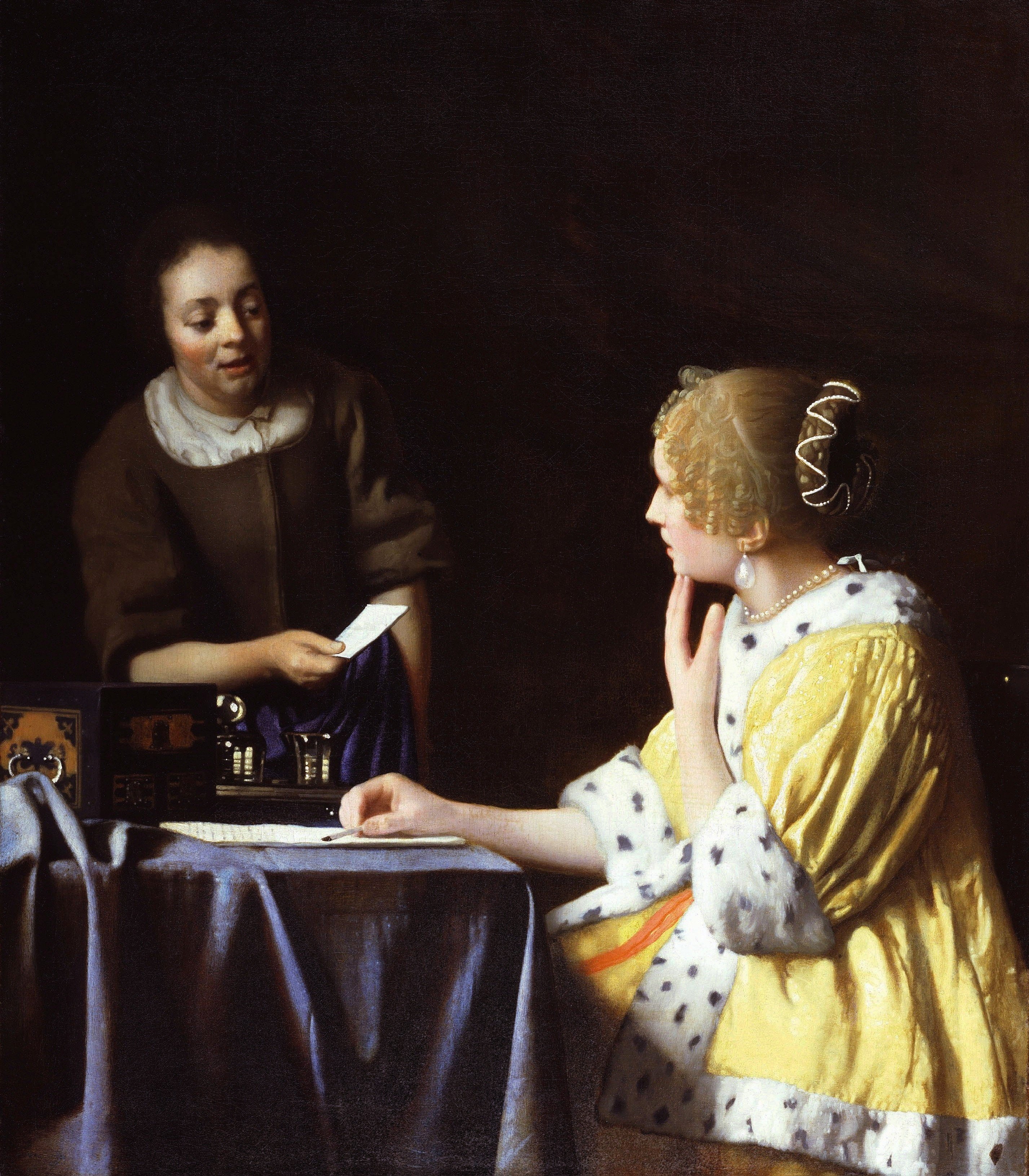 johannes vermeer painting, real people, two people, women, indoors