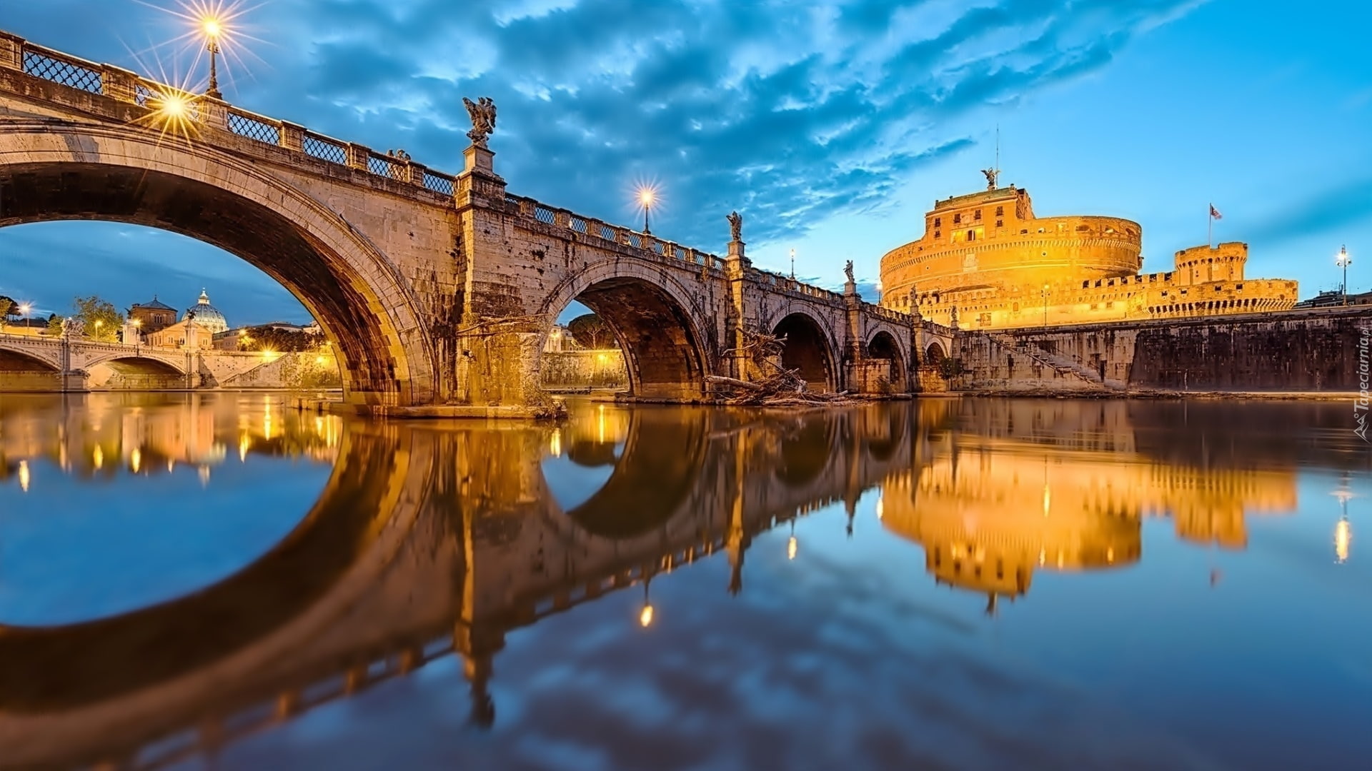 Rome Italy Ponte Sant Angelo Bridge Tiber River Castle San Angelo Reflection Hd Wallpapers For Mobile Phones Tablet And Laptop 1920×1080