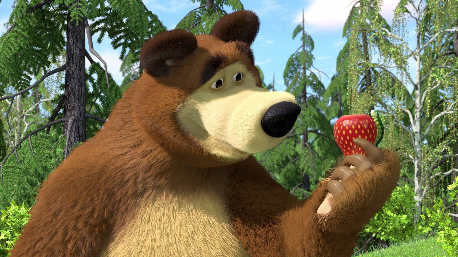 cartoon, strawberry, bear, Masha and the bear