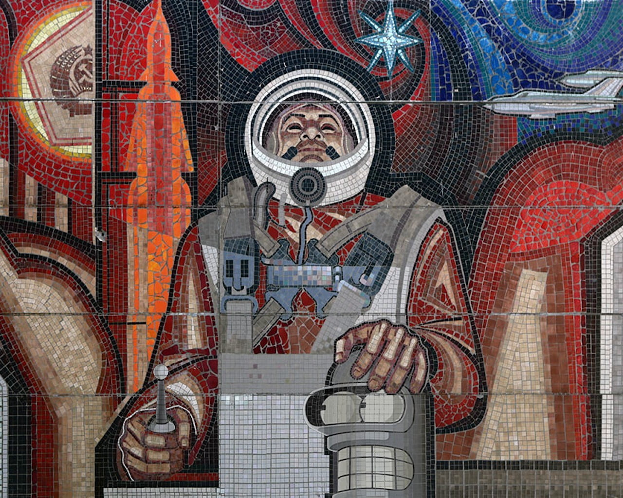 astronaut painting, USSR, mosaic, Bender, art and craft, creativity