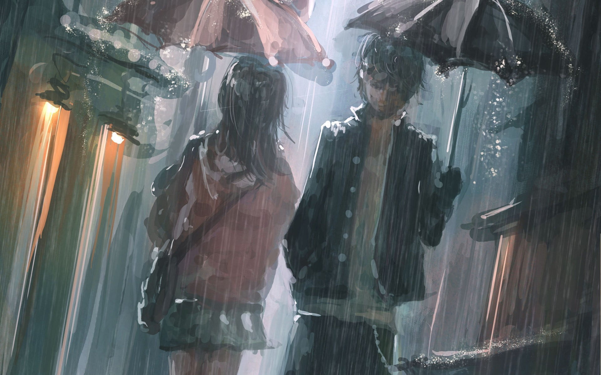 boy and girl anime illustration, manga, women, glass - material