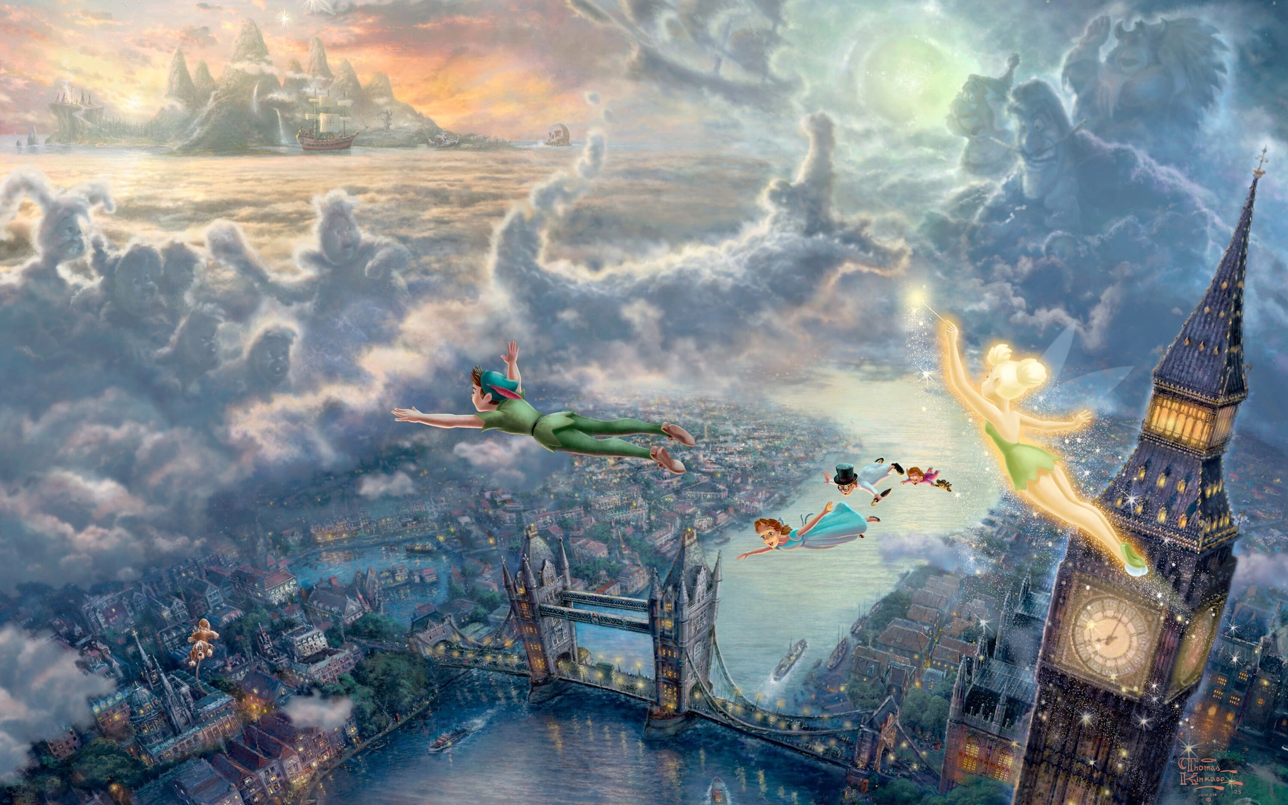 clouds disney company movies flying architecture children pirates london big ben tinkerbell tower br Entertainment Movies HD Art