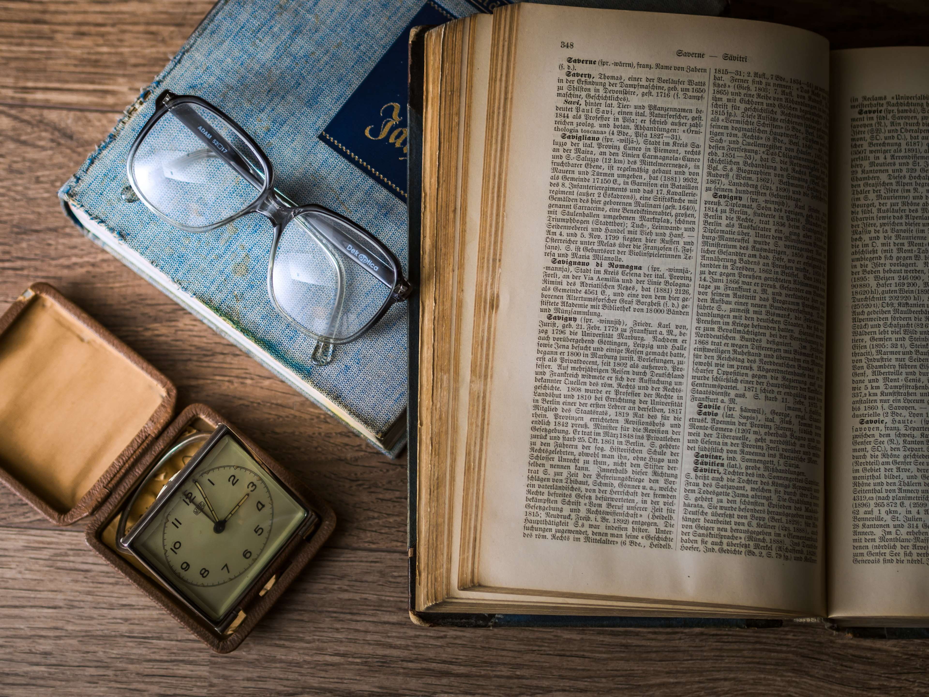 antique, book, glasses, learning, old, research, retro, study
