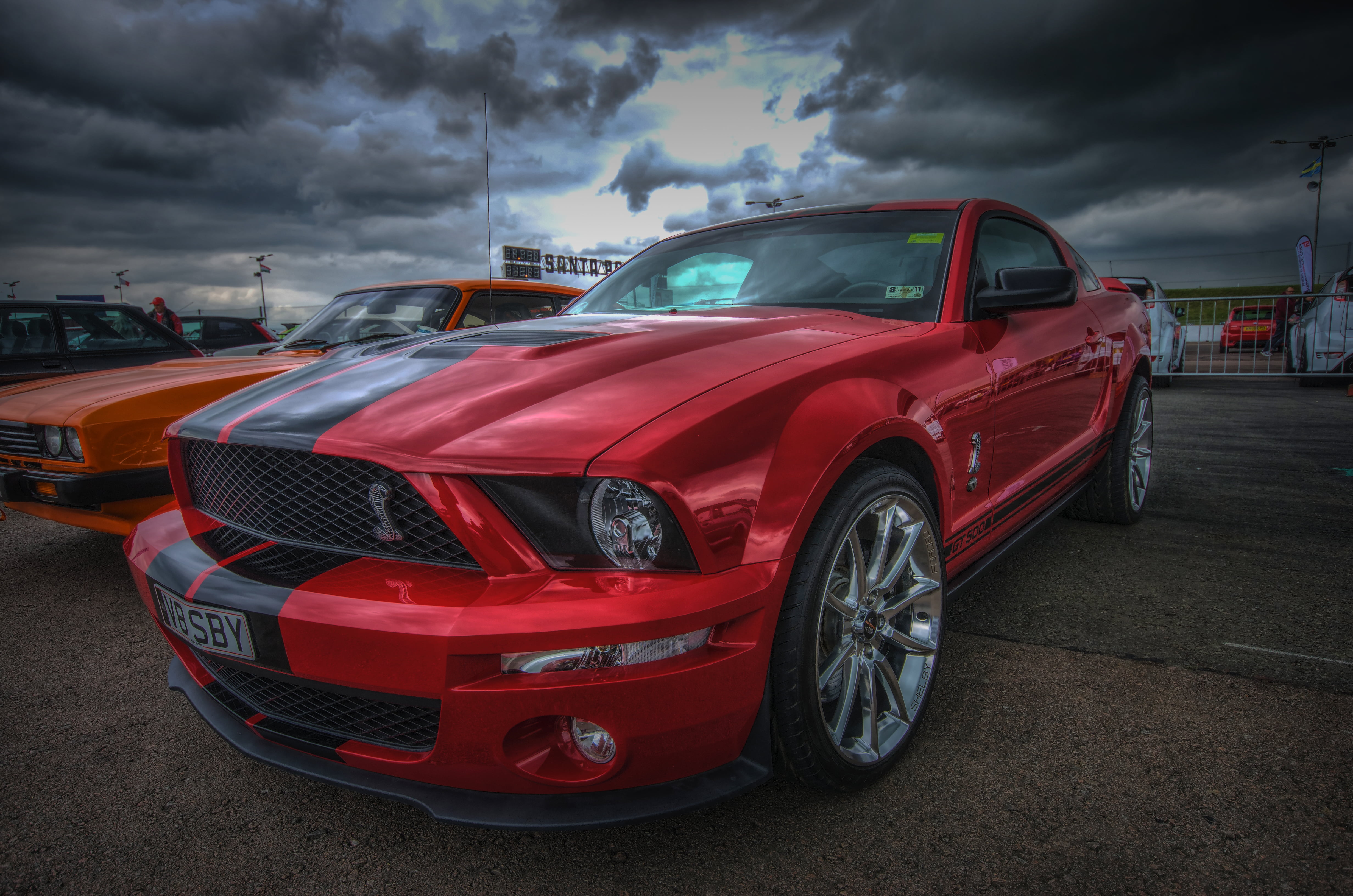 red Ford Mustang GT 500 coupe, ford mustang shelby gt500, hdr