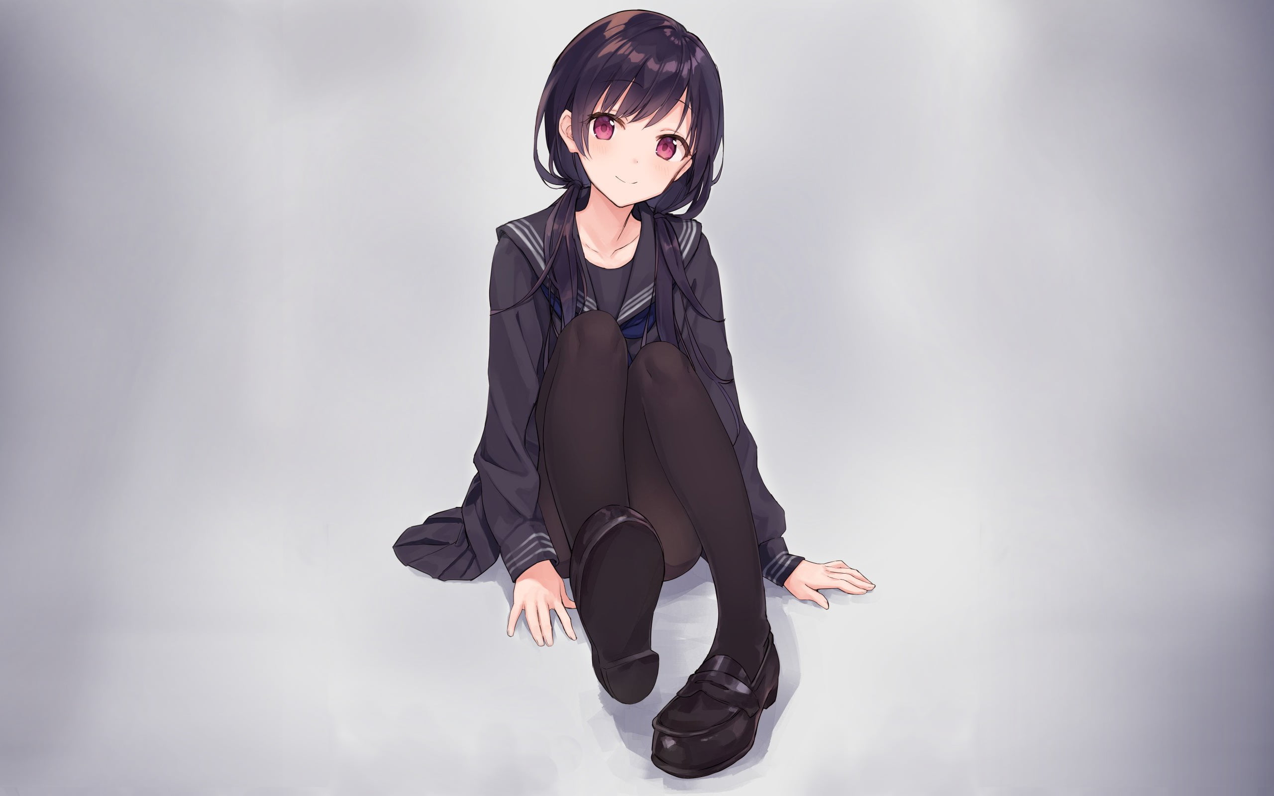 school uniform, simple background, anime, black hair, anime girls